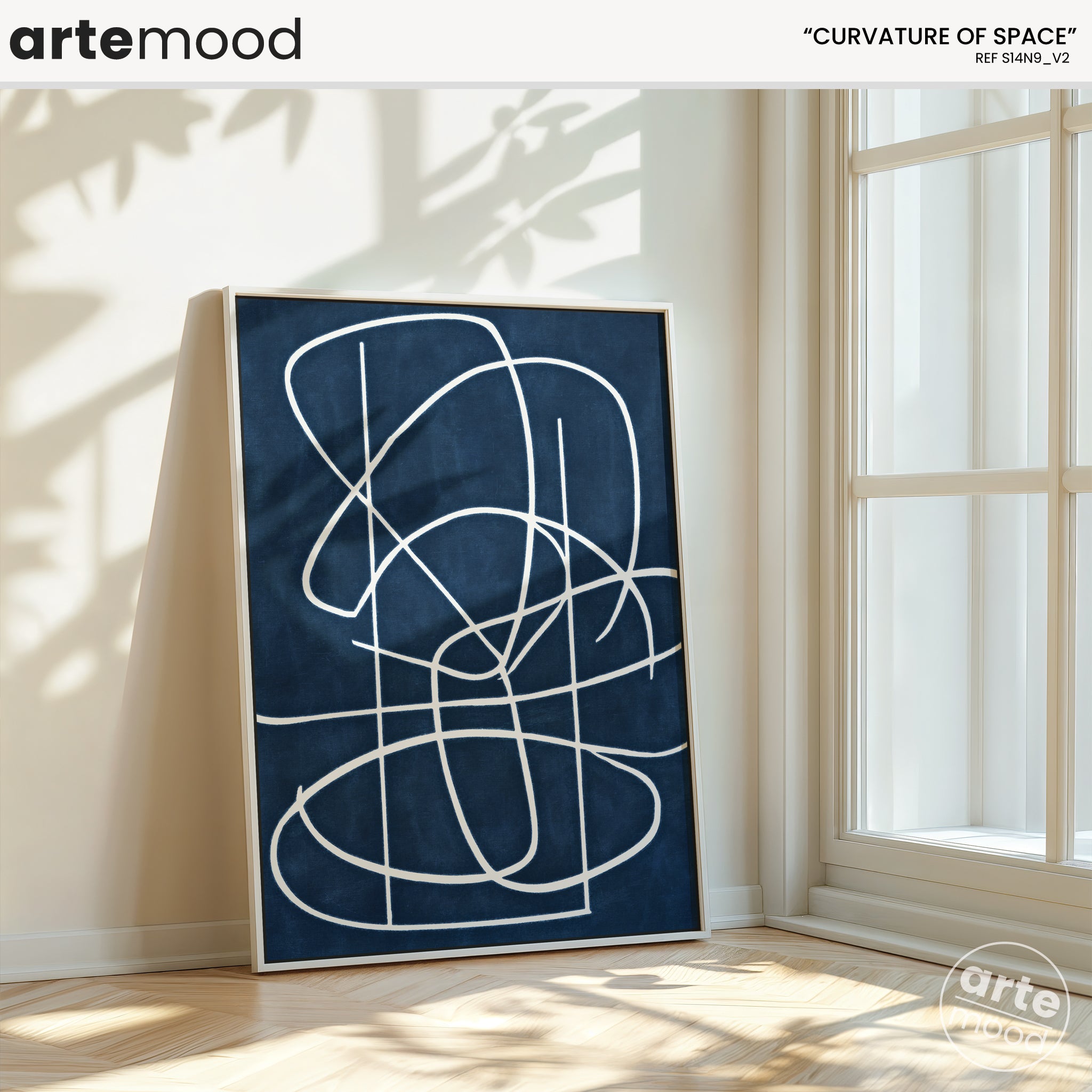 Abstract Artwork Print On Canvas - Minimalist Line Art - Fluid Art - White On Blue Lines