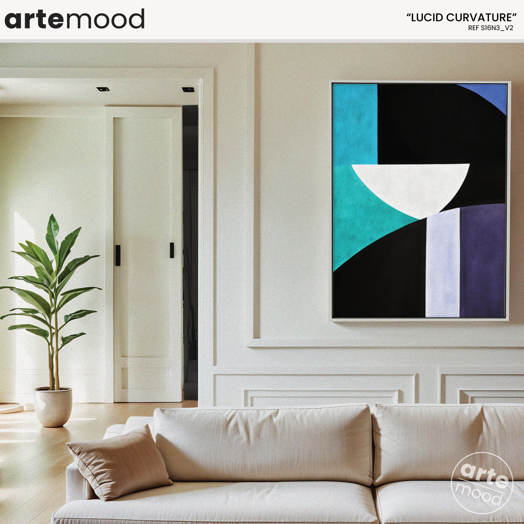 Abstract Artwork Print - Modern Art Canvas - Purple Blue Black White, Geometric Forms