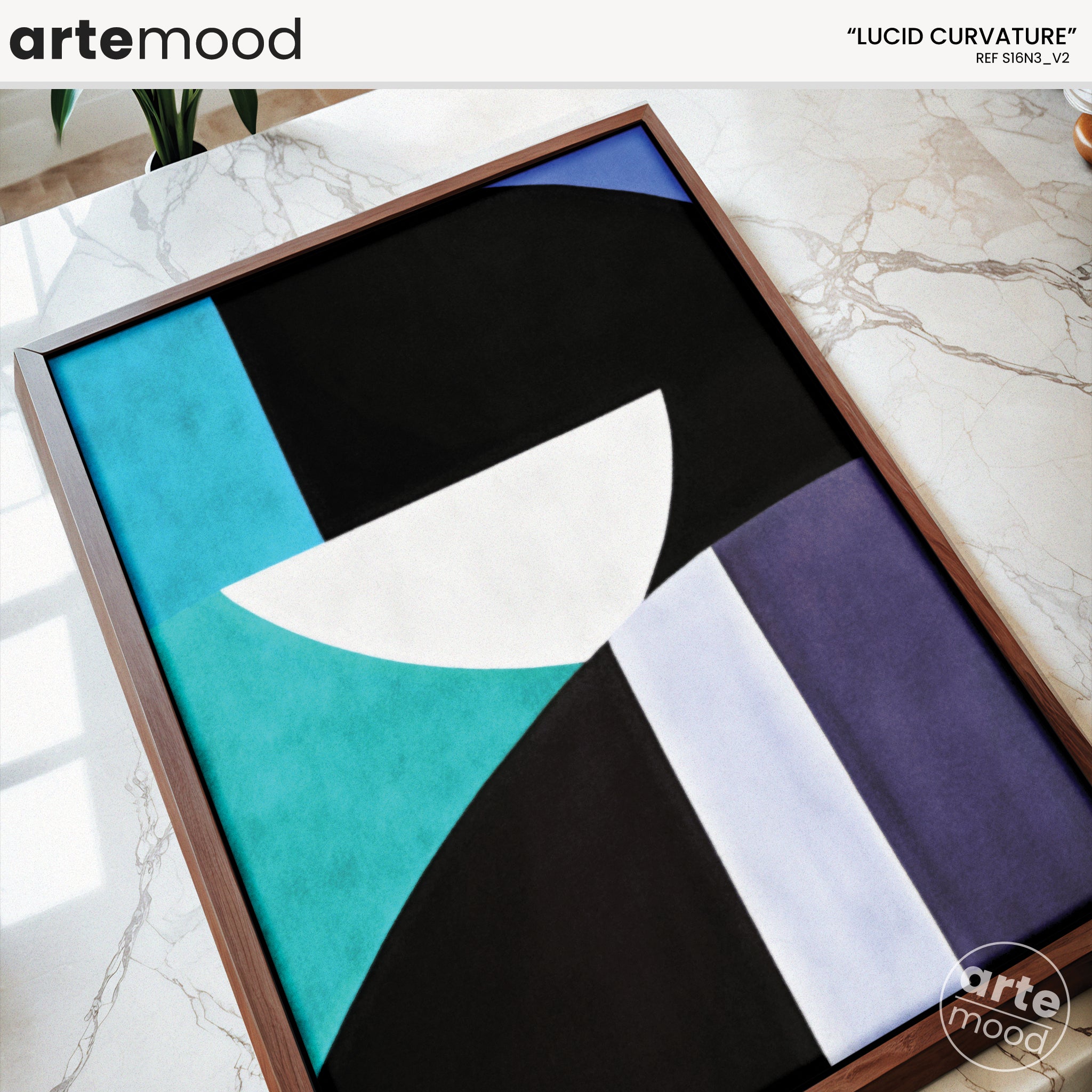 Abstract Artwork Print - Modern Art Canvas - Purple Blue Black White, Geometric Forms