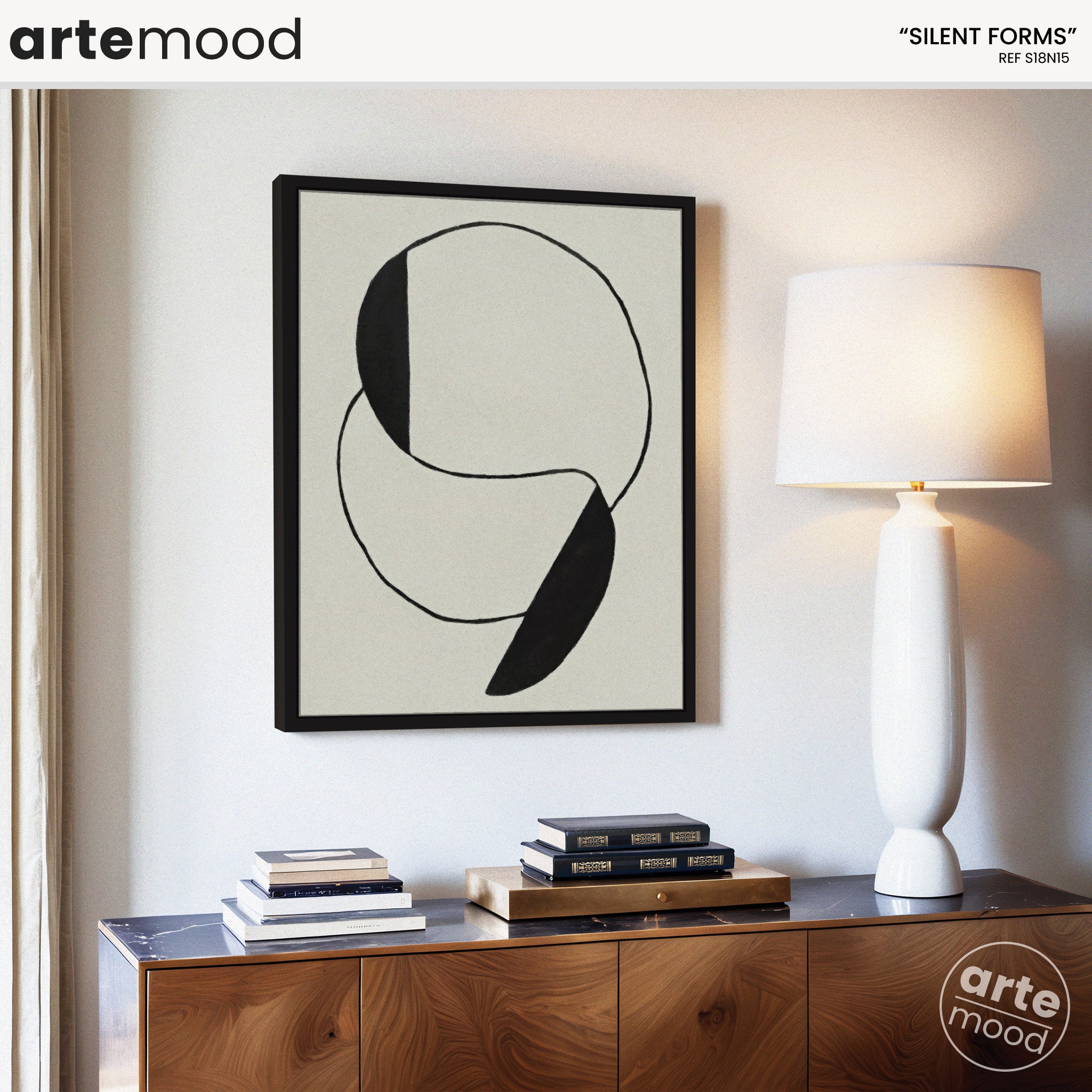 Abstract Artwork Print On Canvas - Minimalist Composition Framed Art - Black White Minimal Art Circles