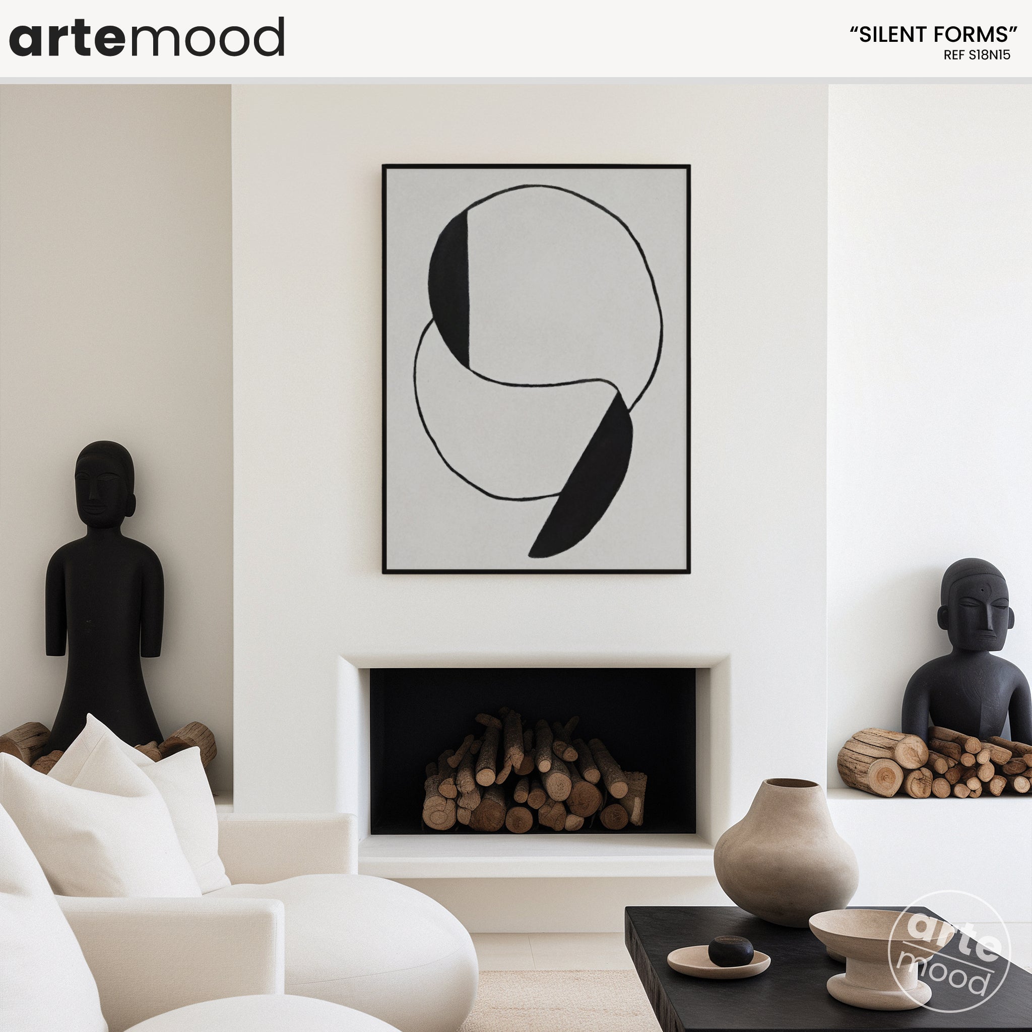 Abstract Artwork Print On Canvas - Minimalist Composition Framed Art - Black White Minimal Art Circles