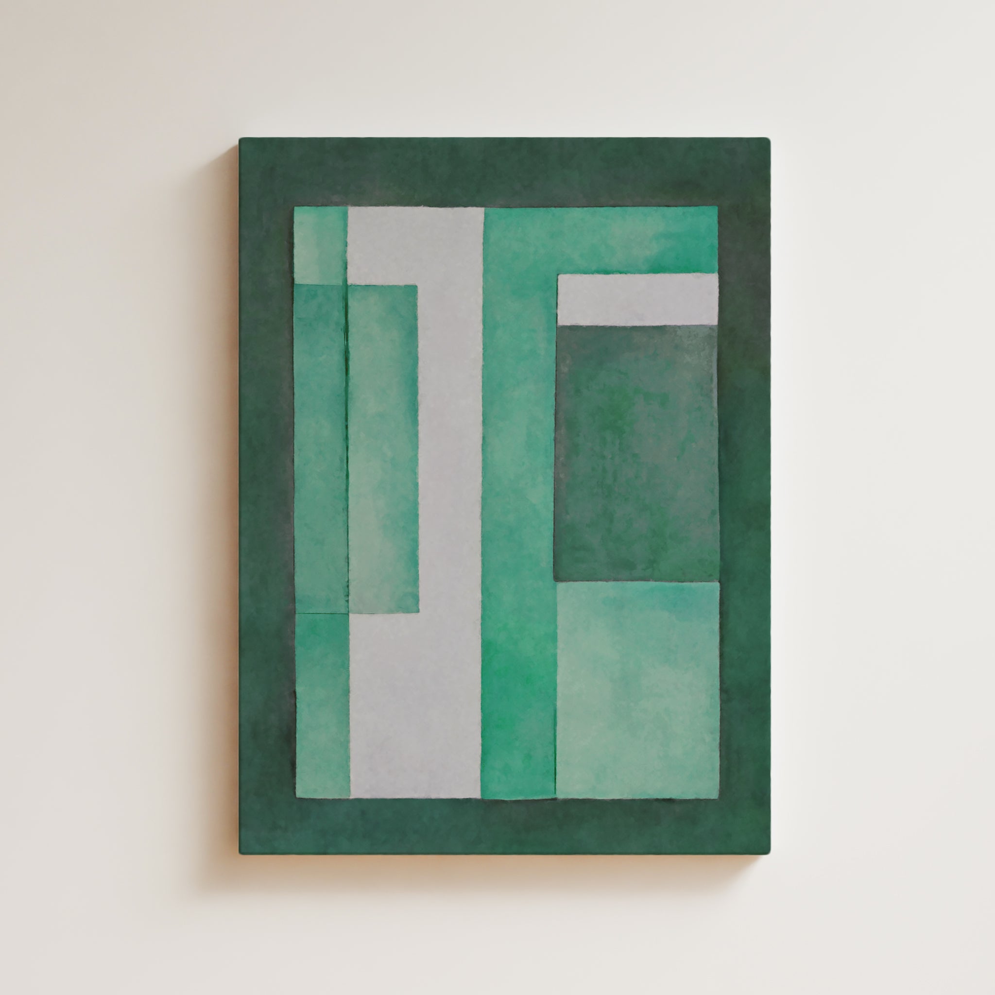 Abstract Artwork Print On Canvas - Minimalist Geometric Modern Art - Green, White, Geometry Minimal Wall Art