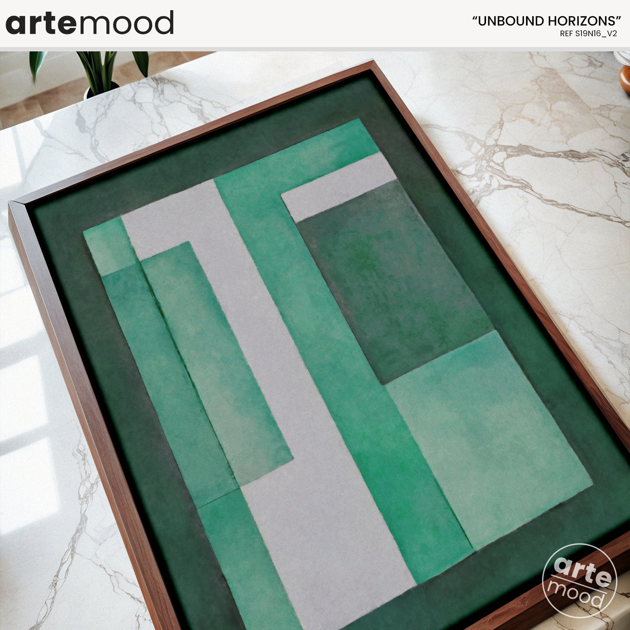 Abstract Artwork Print On Canvas - Minimalist Geometric Modern Art - Green, White, Geometry Minimal Wall Art