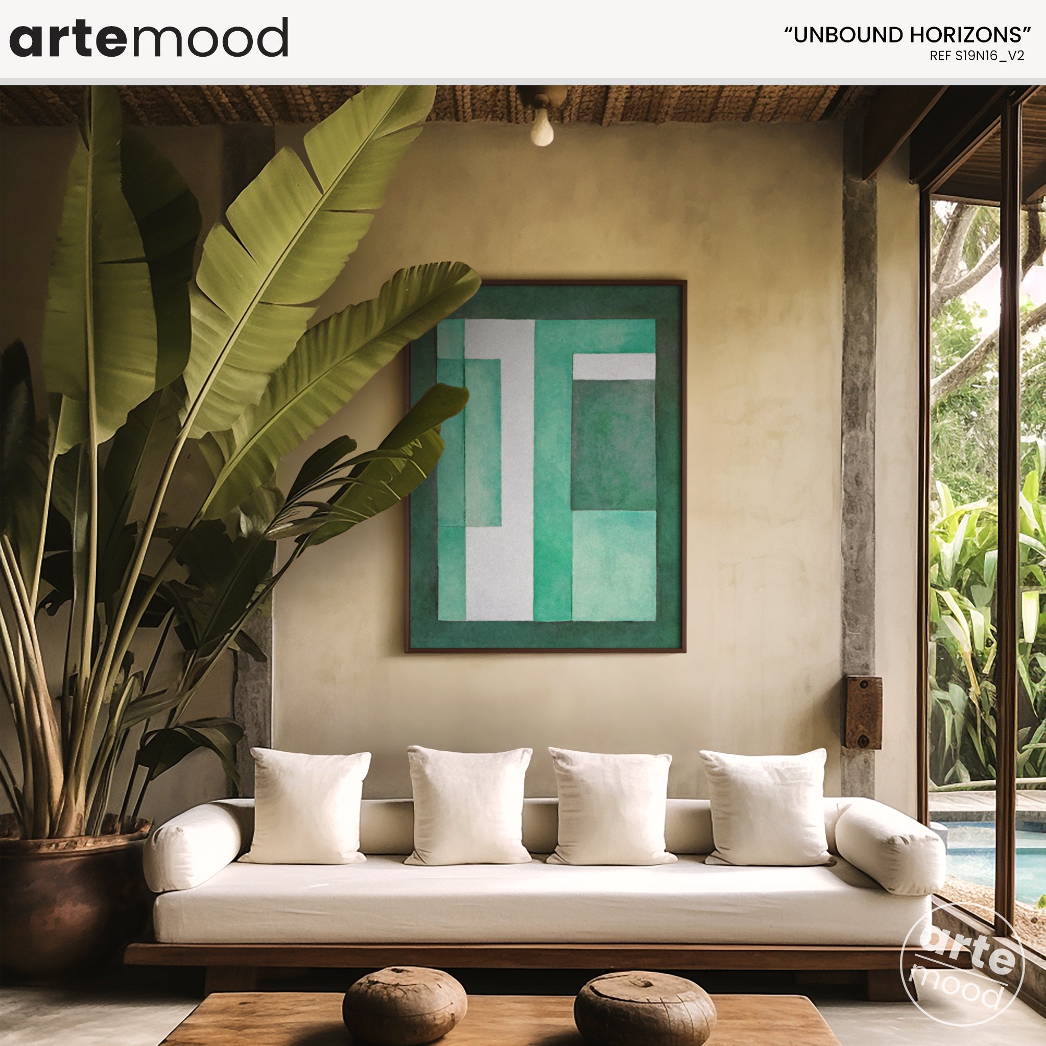 Abstract Artwork Print On Canvas - Minimalist Geometric Modern Art - Green, White, Geometry Minimal Wall Art