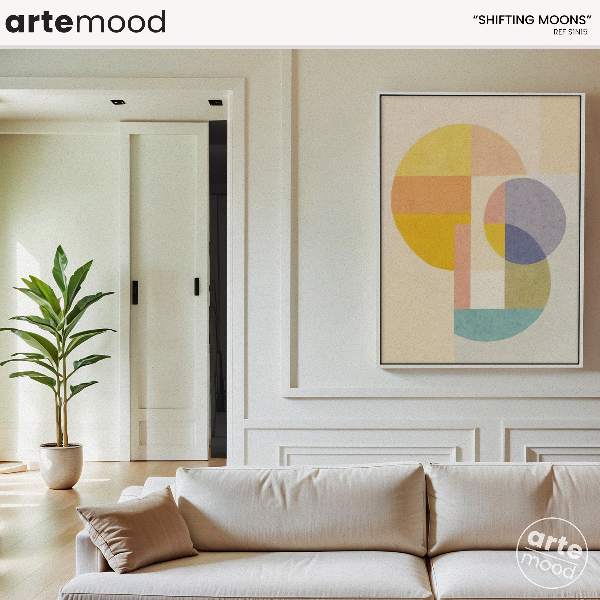 Abstract Artwork Print - Modern Art Canvas - Minimal Geometric Composition - Pastel Color Circle Zen