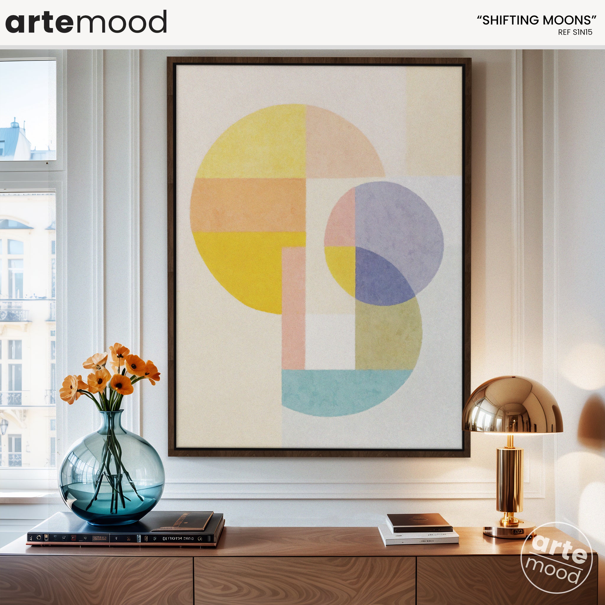 Abstract Artwork Print - Modern Art Canvas - Minimal Geometric Composition - Pastel Color Circle Zen