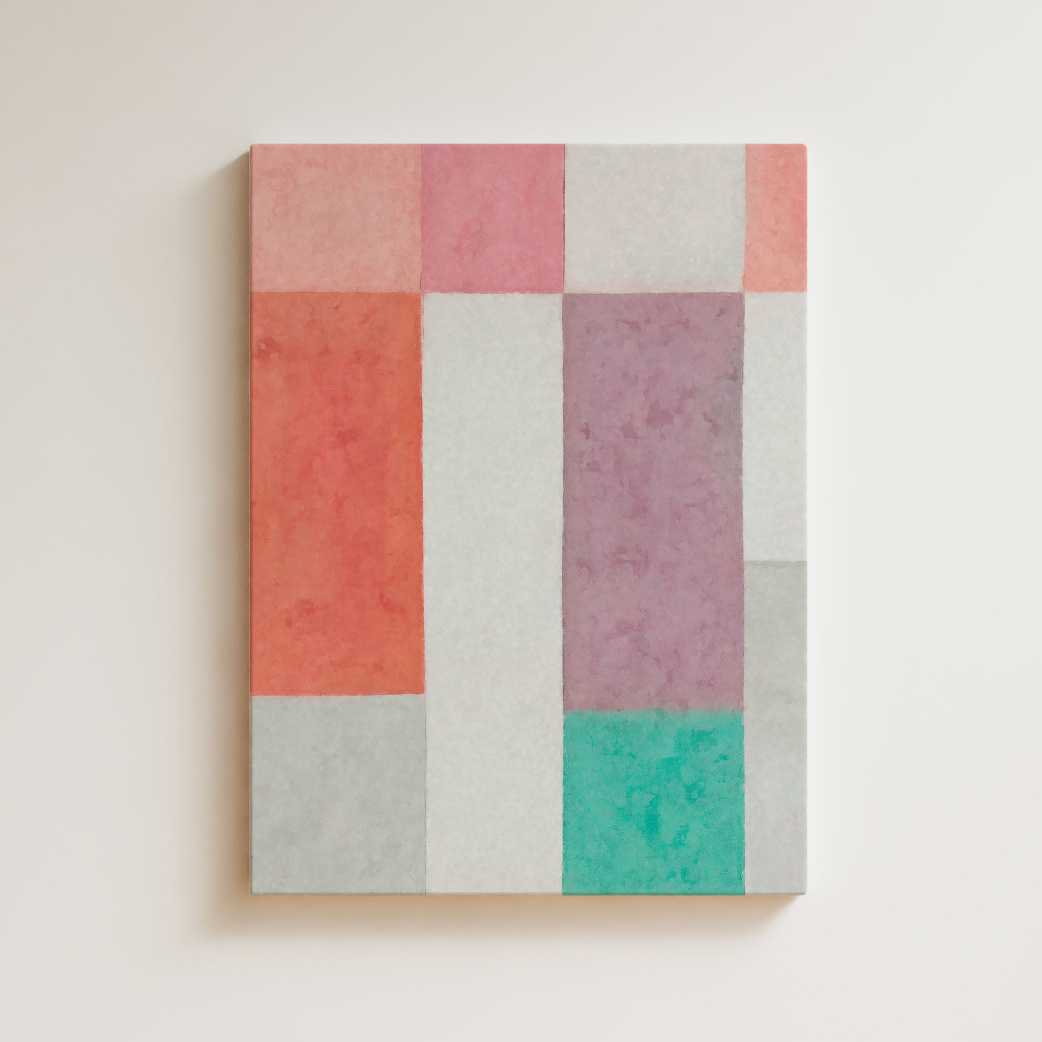 Abstract Artwork Print - Modern Art Canvas - Pastel Color, Warm Color, Red, Green, Minimal Composition