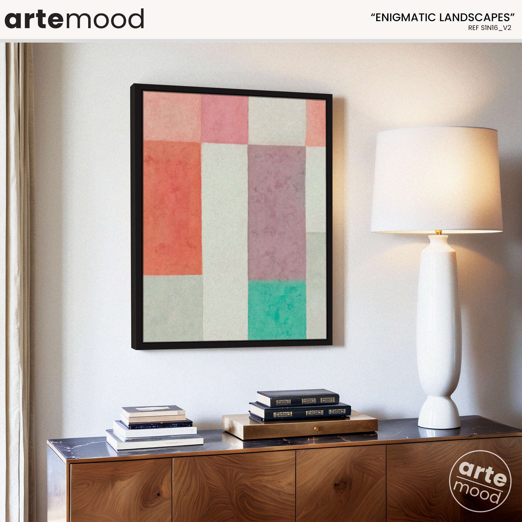 Abstract Artwork Print - Modern Art Canvas - Pastel Color, Warm Color, Red, Green, Minimal Composition