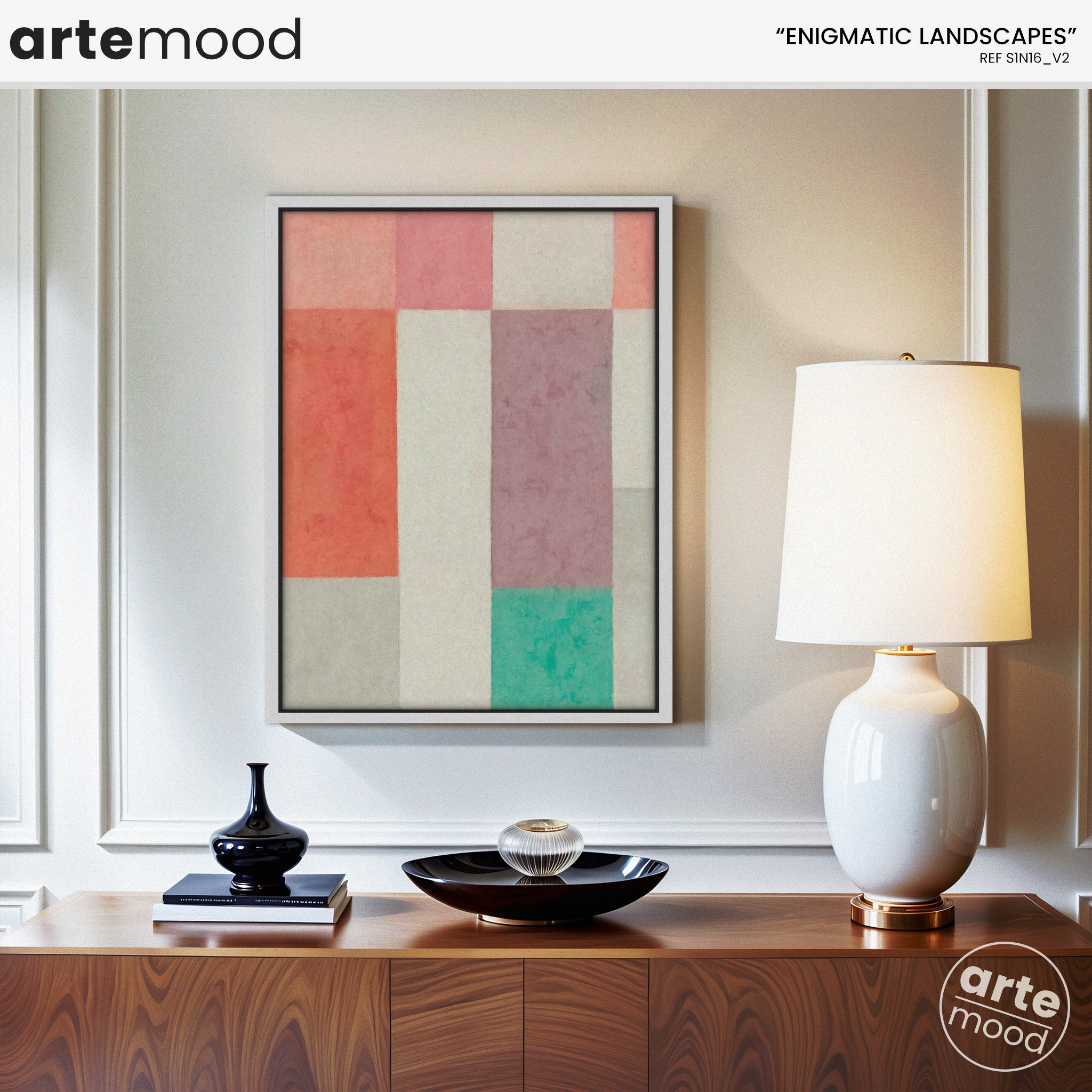 Abstract Artwork Print - Modern Art Canvas - Pastel Color, Warm Color, Red, Green, Minimal Composition