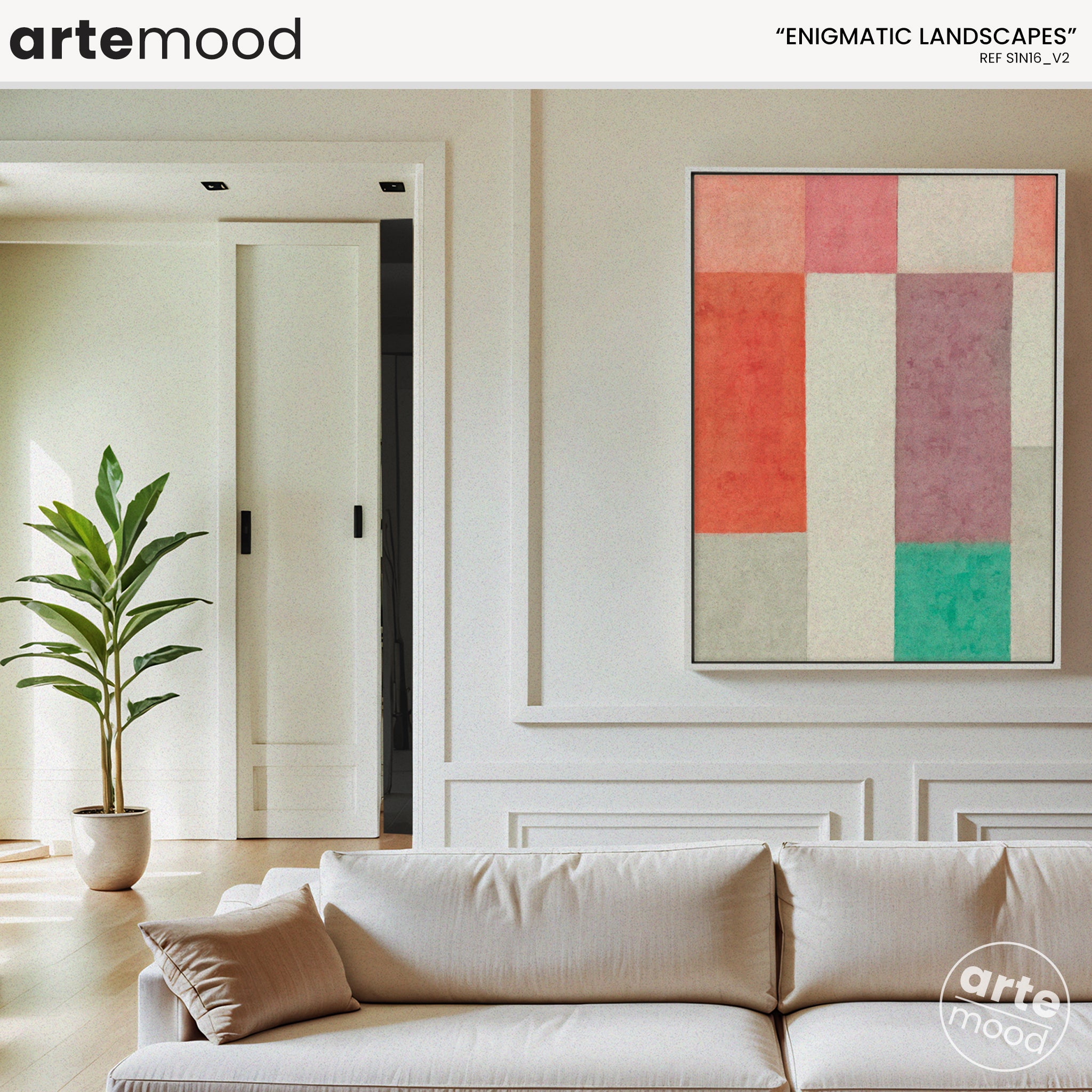 Abstract Artwork Print - Modern Art Canvas - Pastel Color, Warm Color, Red, Green, Minimal Composition