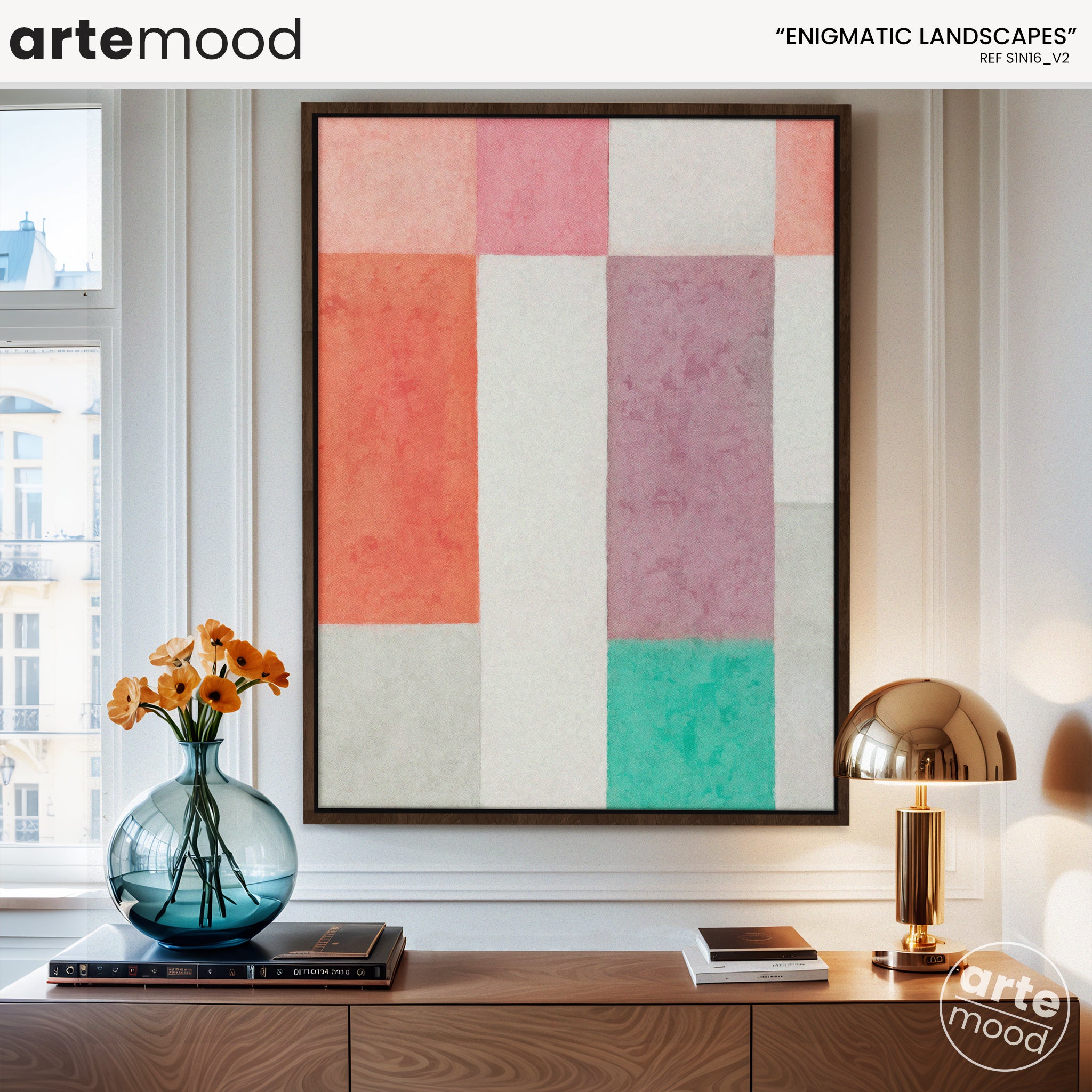 Abstract Artwork Print - Modern Art Canvas - Pastel Color, Warm Color, Red, Green, Minimal Composition