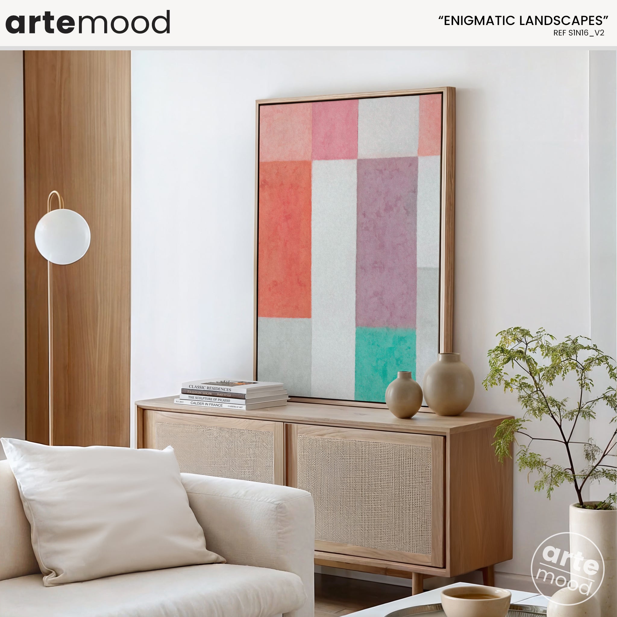 Abstract Artwork Print - Modern Art Canvas - Pastel Color, Warm Color, Red, Green, Minimal Composition