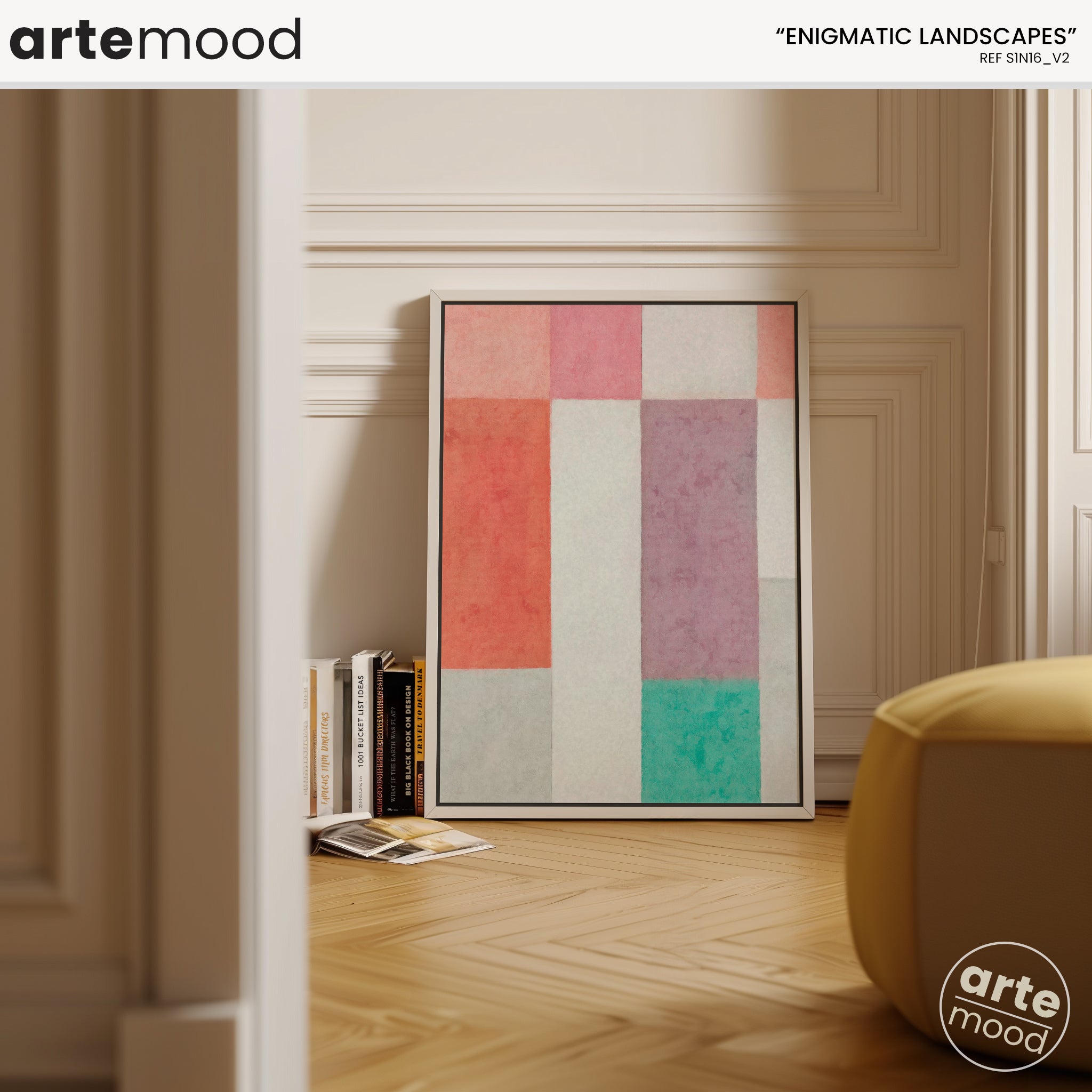 Abstract Artwork Print - Modern Art Canvas - Pastel Color, Warm Color, Red, Green, Minimal Composition