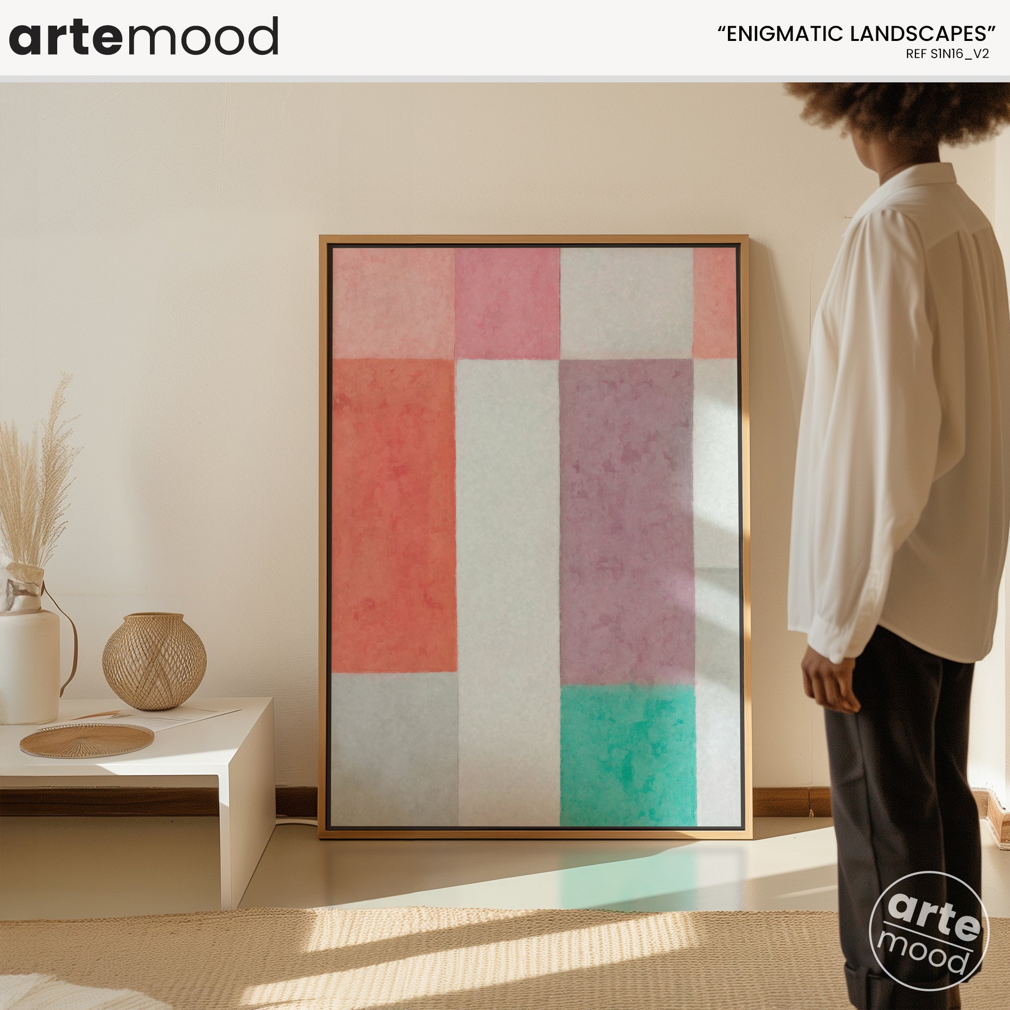 Abstract Artwork Print - Modern Art Canvas - Pastel Color, Warm Color, Red, Green, Minimal Composition