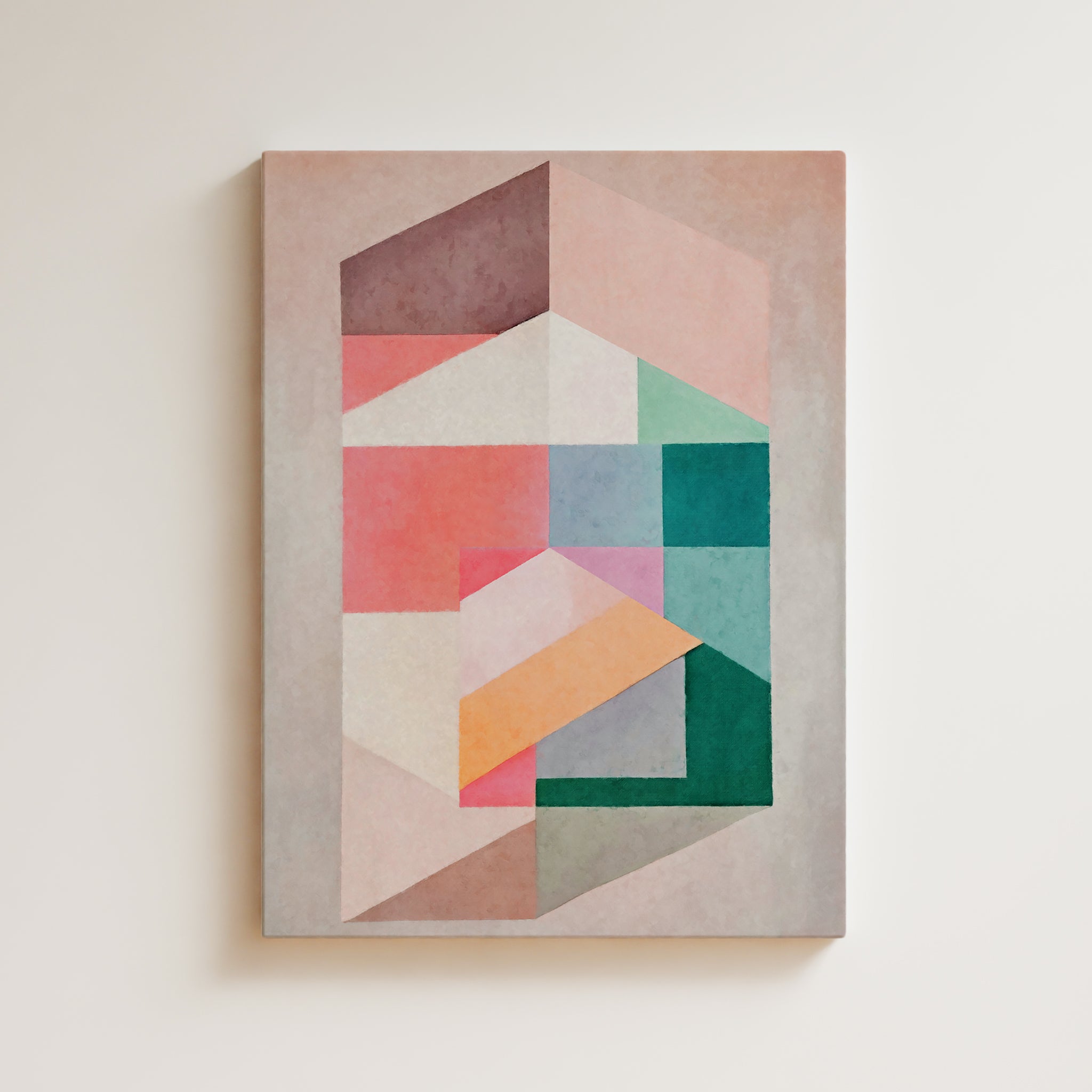 Abstract Artwork Print On Canvas - Minimalist Geometric Modern Art - Orange, Green, Pastel Colors, Minimal Wall Art Zen