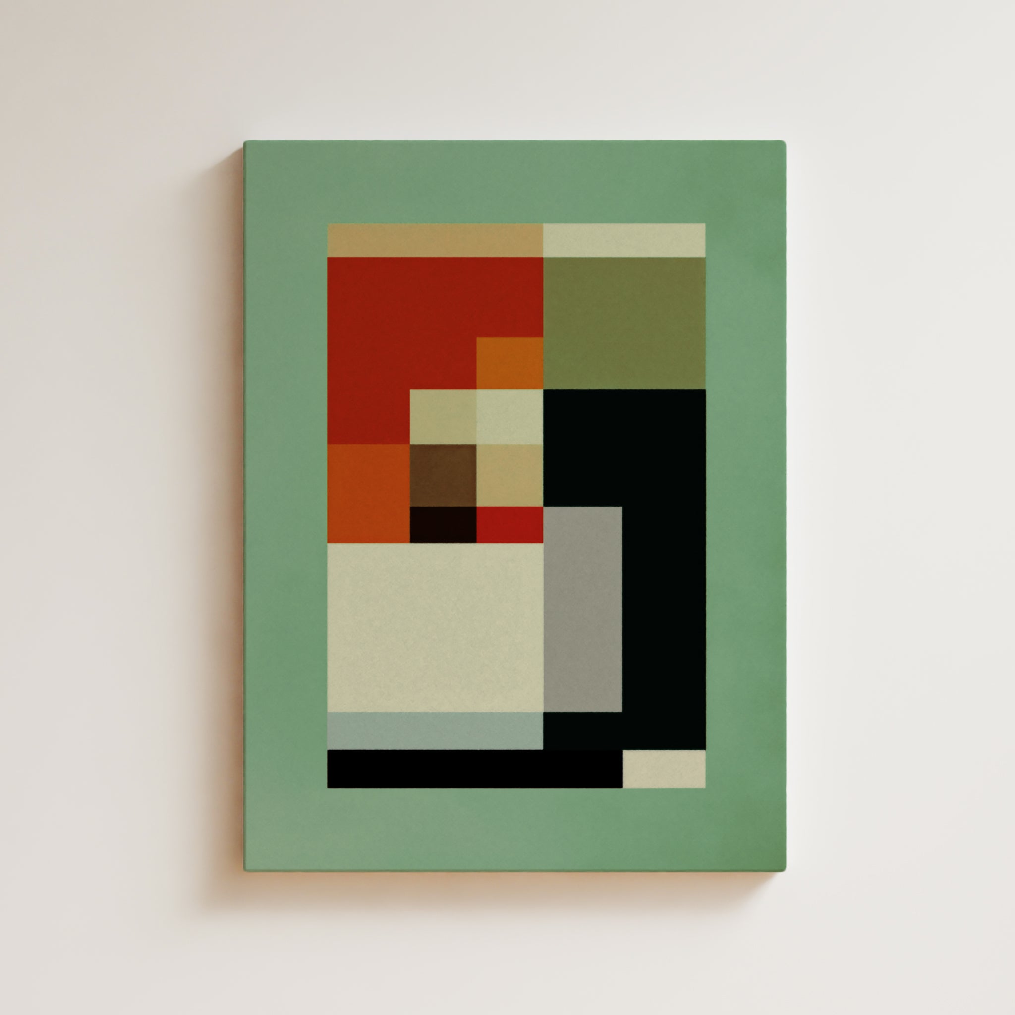 Abstract Artwork Print On Canvas - Minimalist Geometric Modern Art - Green, Red, Black, Minimal Composition Wall Art