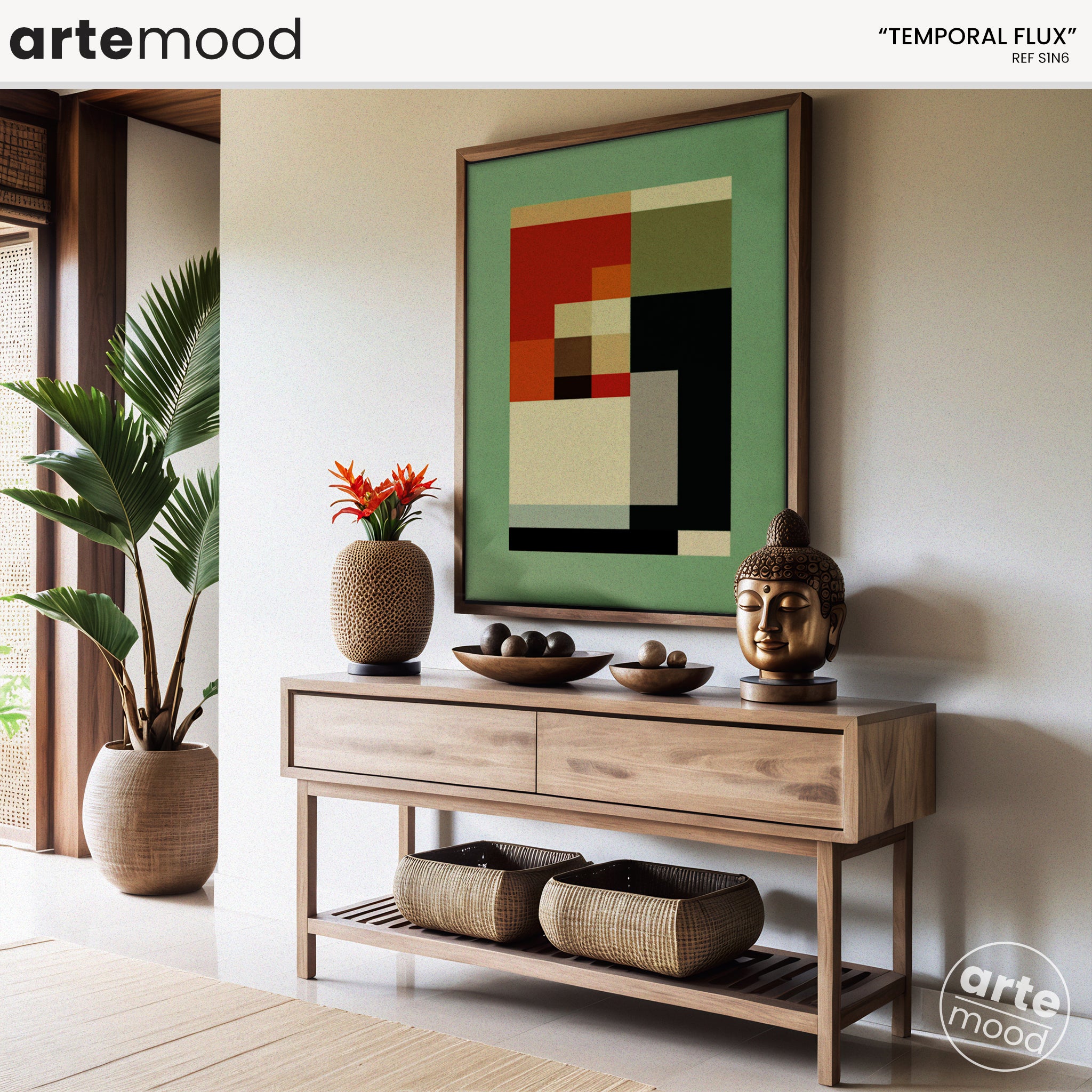 Abstract Artwork Print On Canvas - Minimalist Geometric Modern Art - Green, Red, Black, Minimal Composition Wall Art