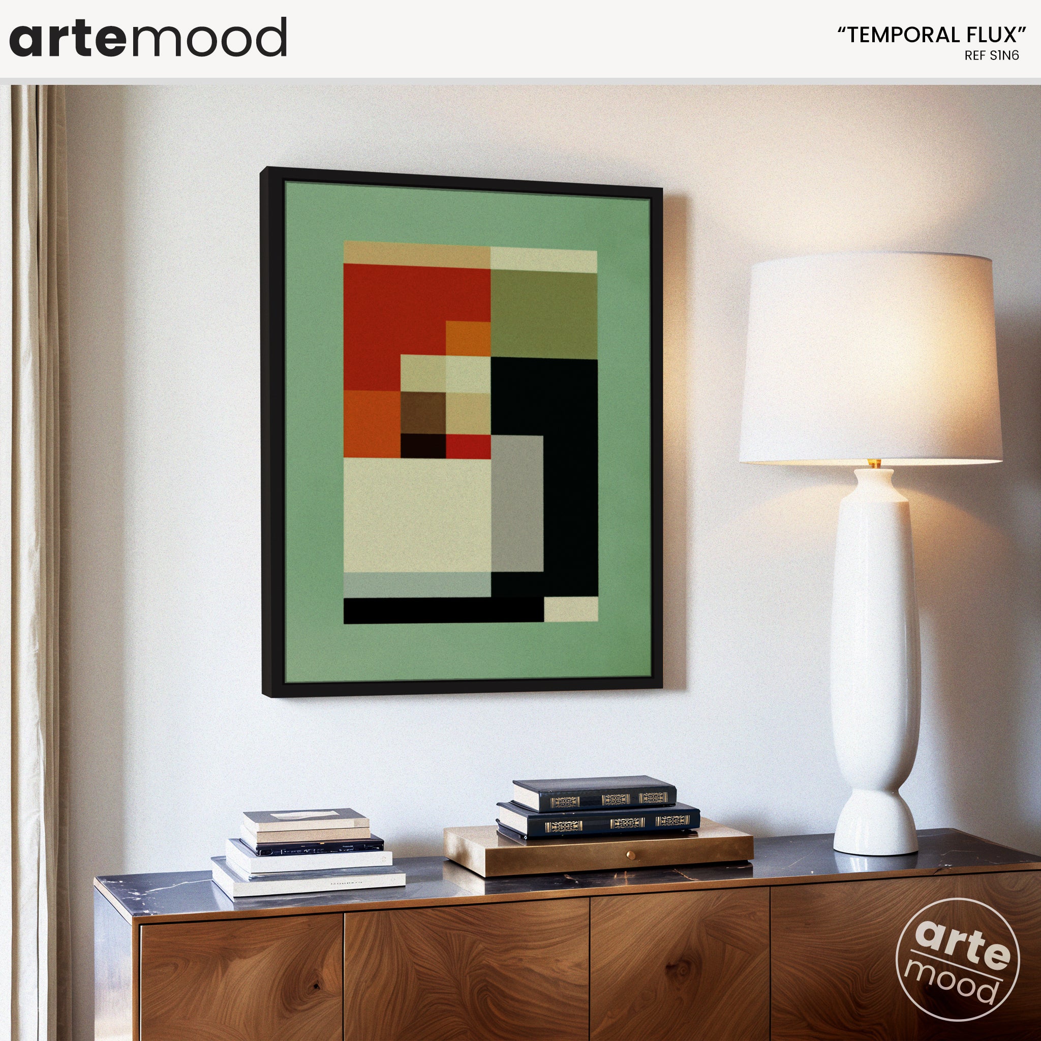 Abstract Artwork Print On Canvas - Minimalist Geometric Modern Art - Green, Red, Black, Minimal Composition Wall Art