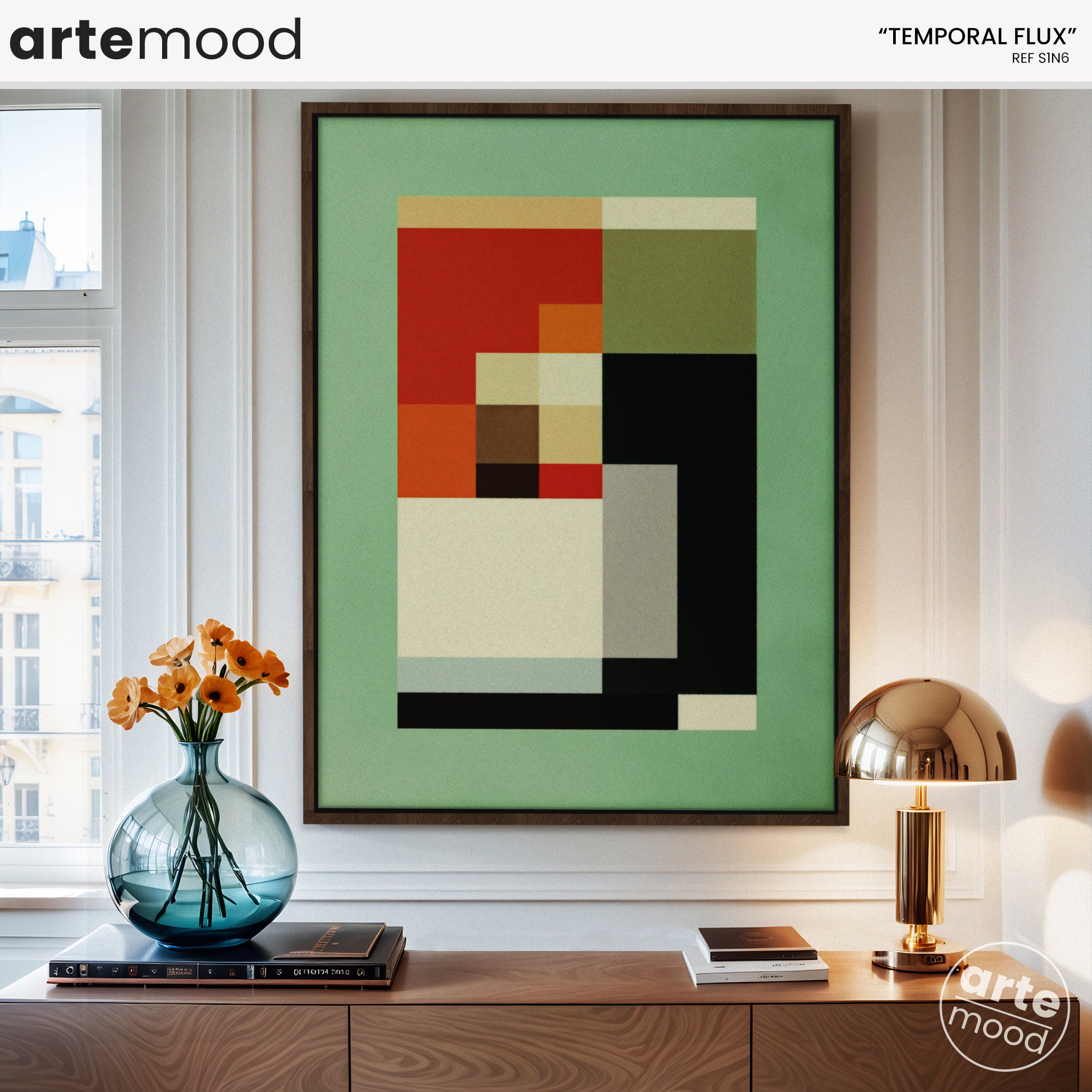 Abstract Artwork Print On Canvas - Minimalist Geometric Modern Art - Green, Red, Black, Minimal Composition Wall Art