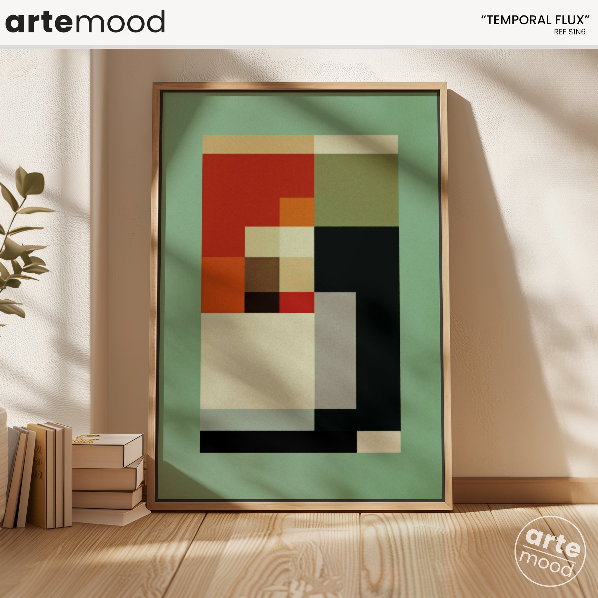 Abstract Artwork Print On Canvas - Minimalist Geometric Modern Art - Green, Red, Black, Minimal Composition Wall Art