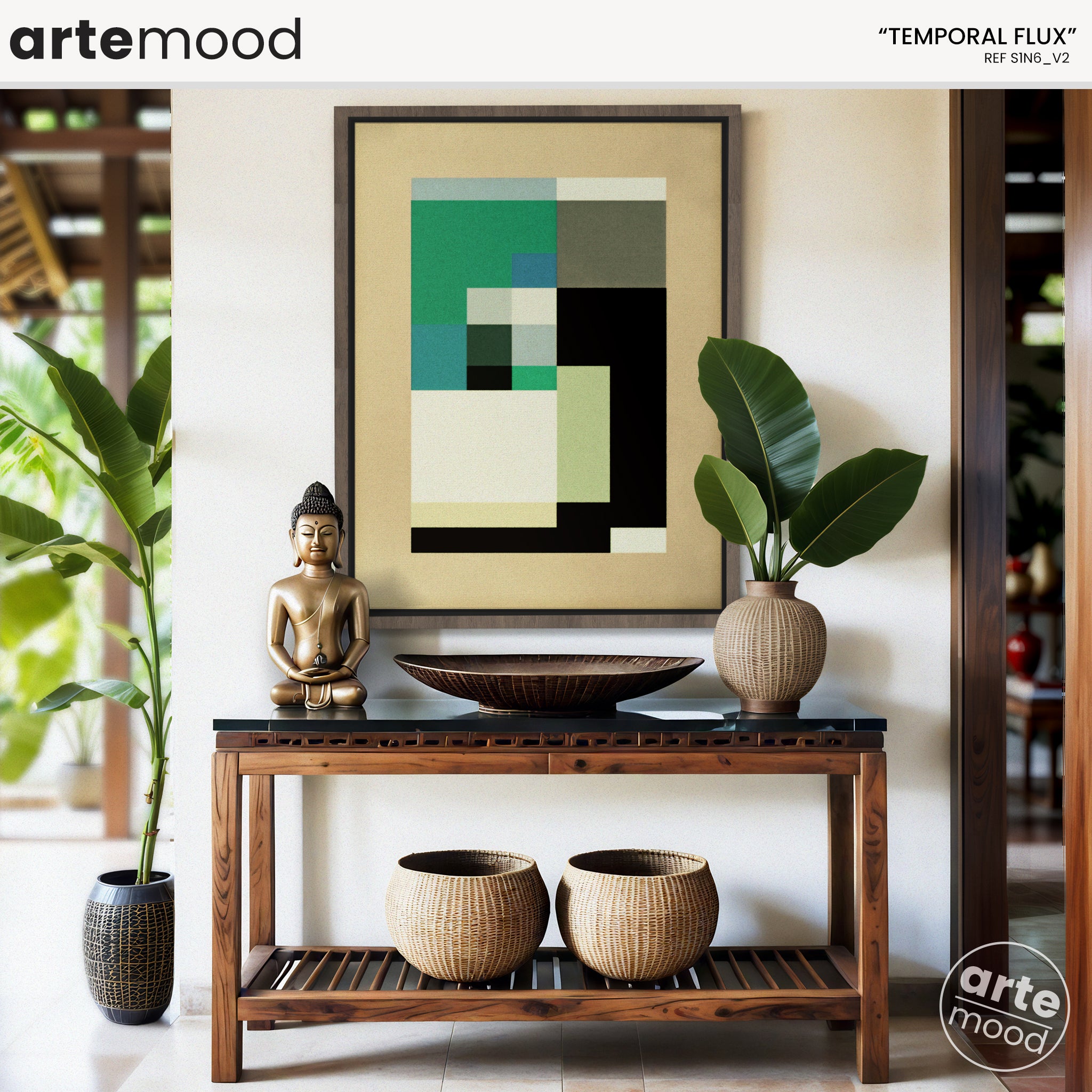 Abstract Artwork Print - Modern Art Canvas - Zen, Minimal Geometric Art Green Beige Calm Chic Decor