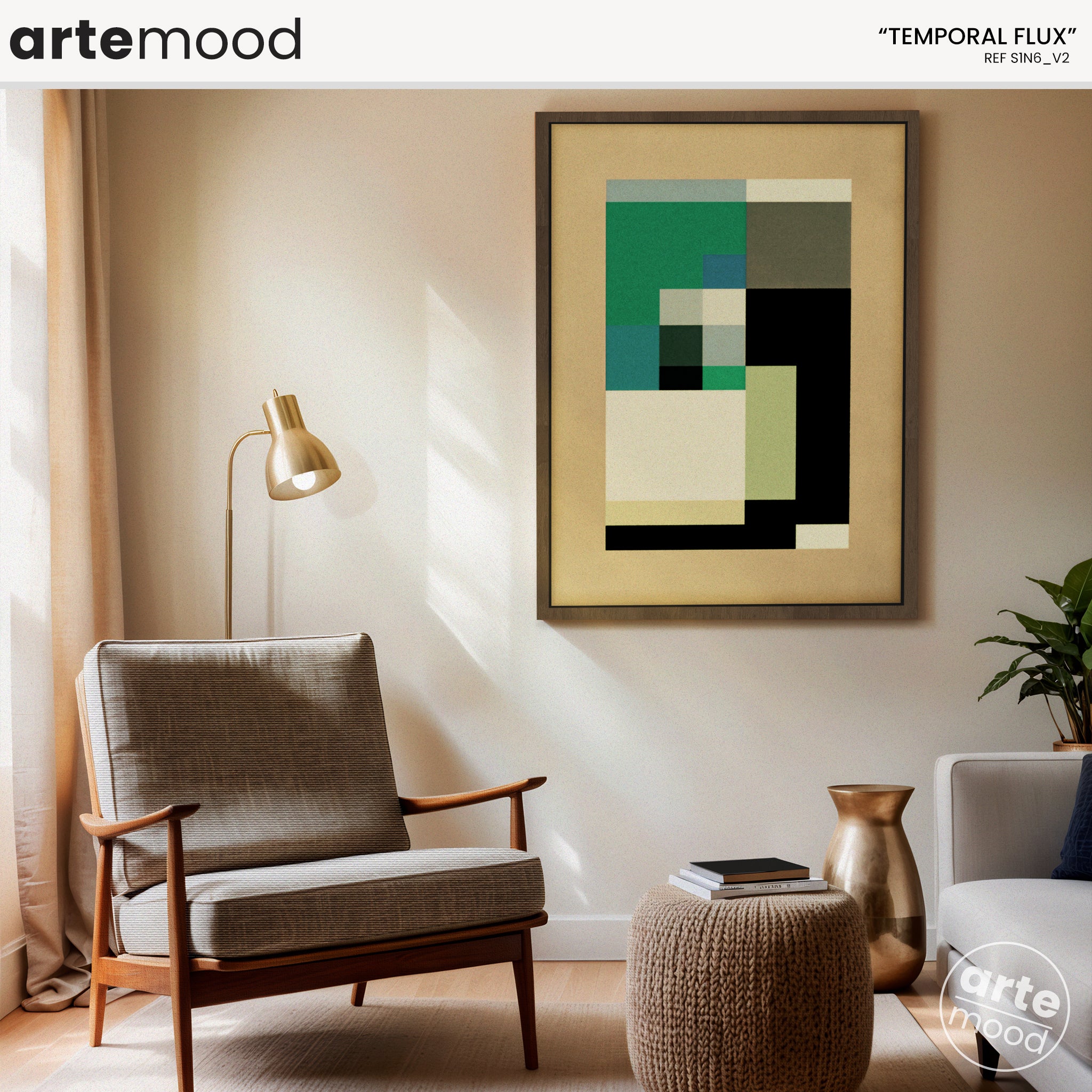 Abstract Artwork Print - Modern Art Canvas - Zen, Minimal Geometric Art Green Beige Calm Chic Decor