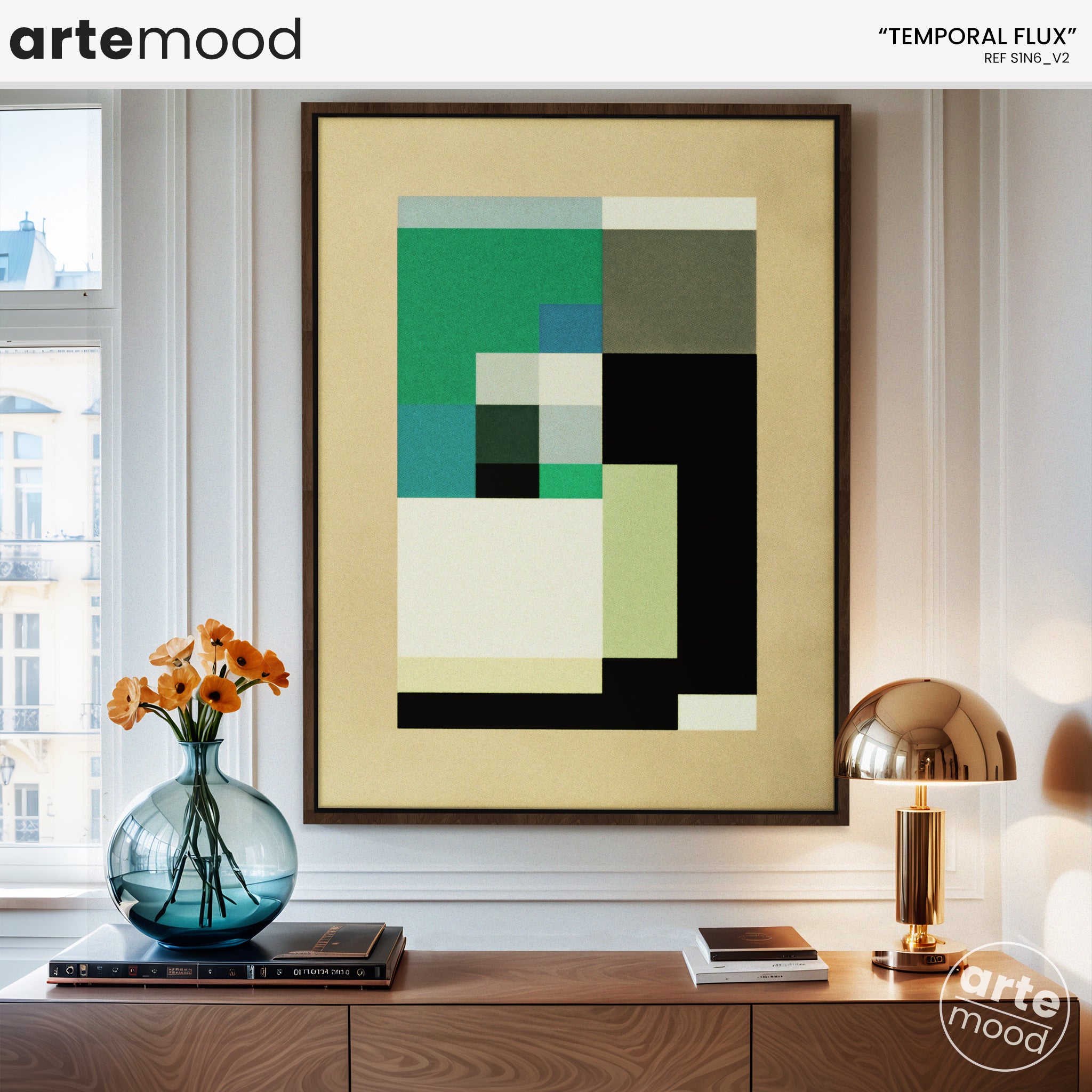 Abstract Artwork Print - Modern Art Canvas - Zen, Minimal Geometric Art Green Beige Calm Chic Decor