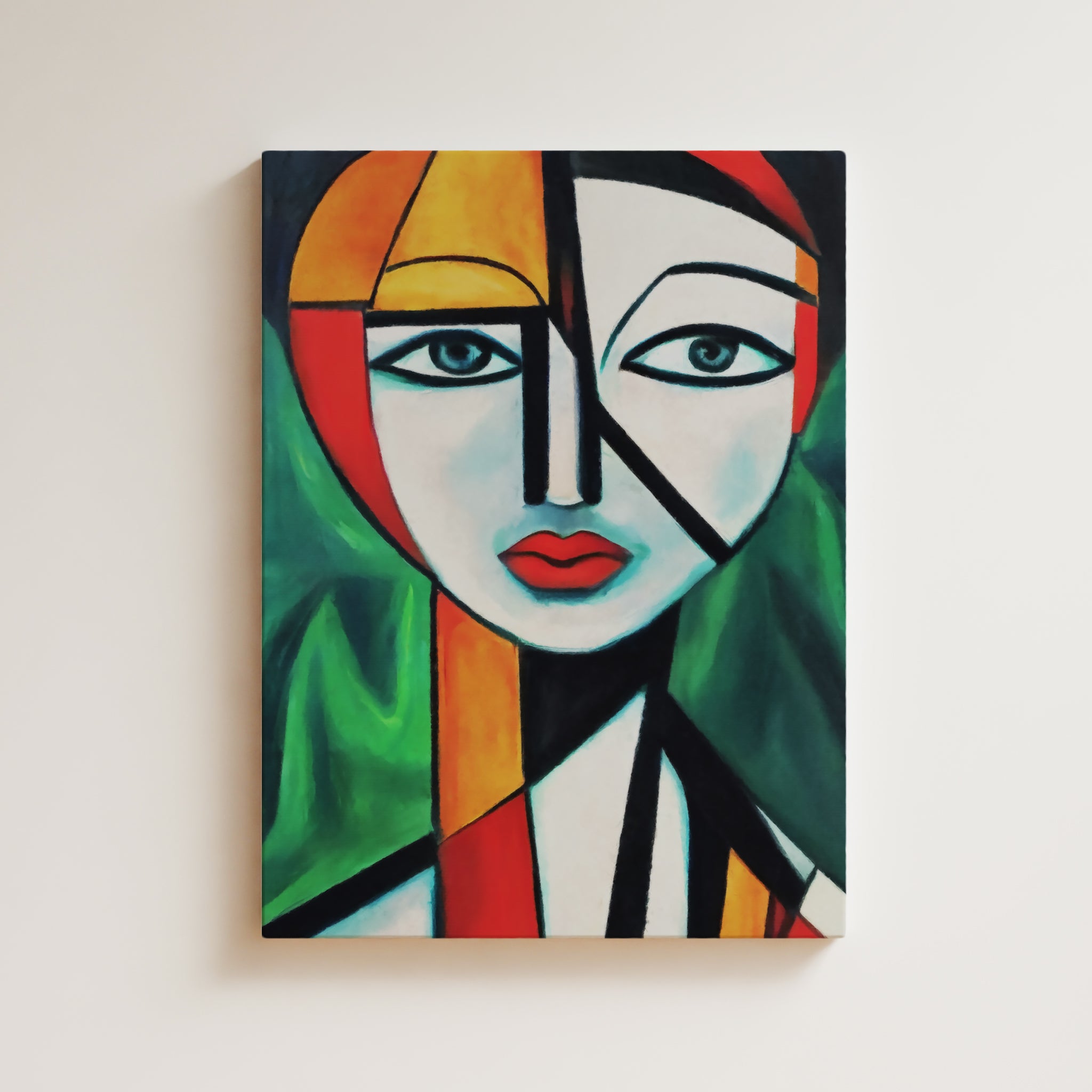 Woman Artwork Print - Expressive Face Art Print - Cubist Man, Geometric, Cool Wall Art Framed