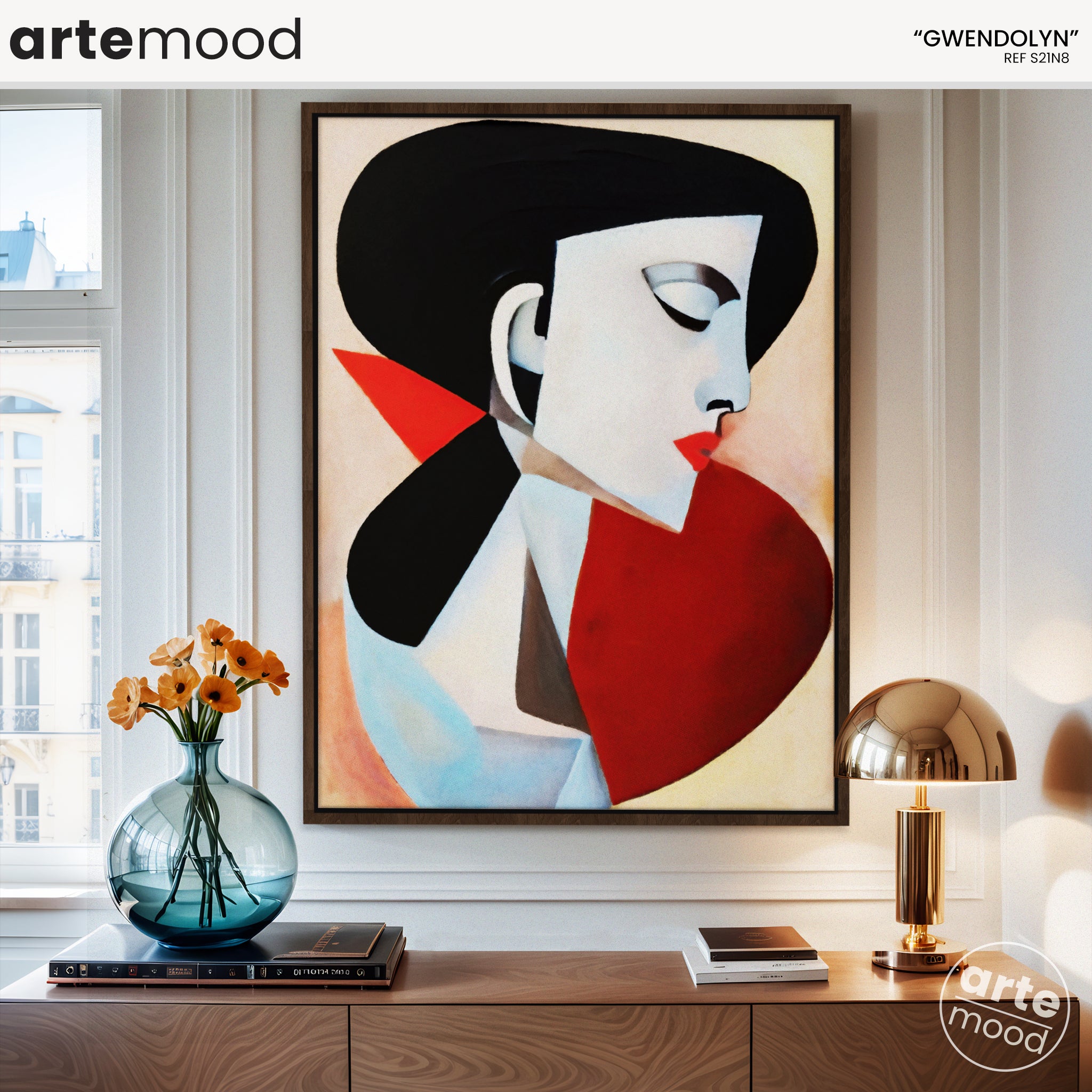 Woman Artwork Print - Black Red Lady Art Print - Geometric Portrait Art - Woman Illustration Wall Art Print