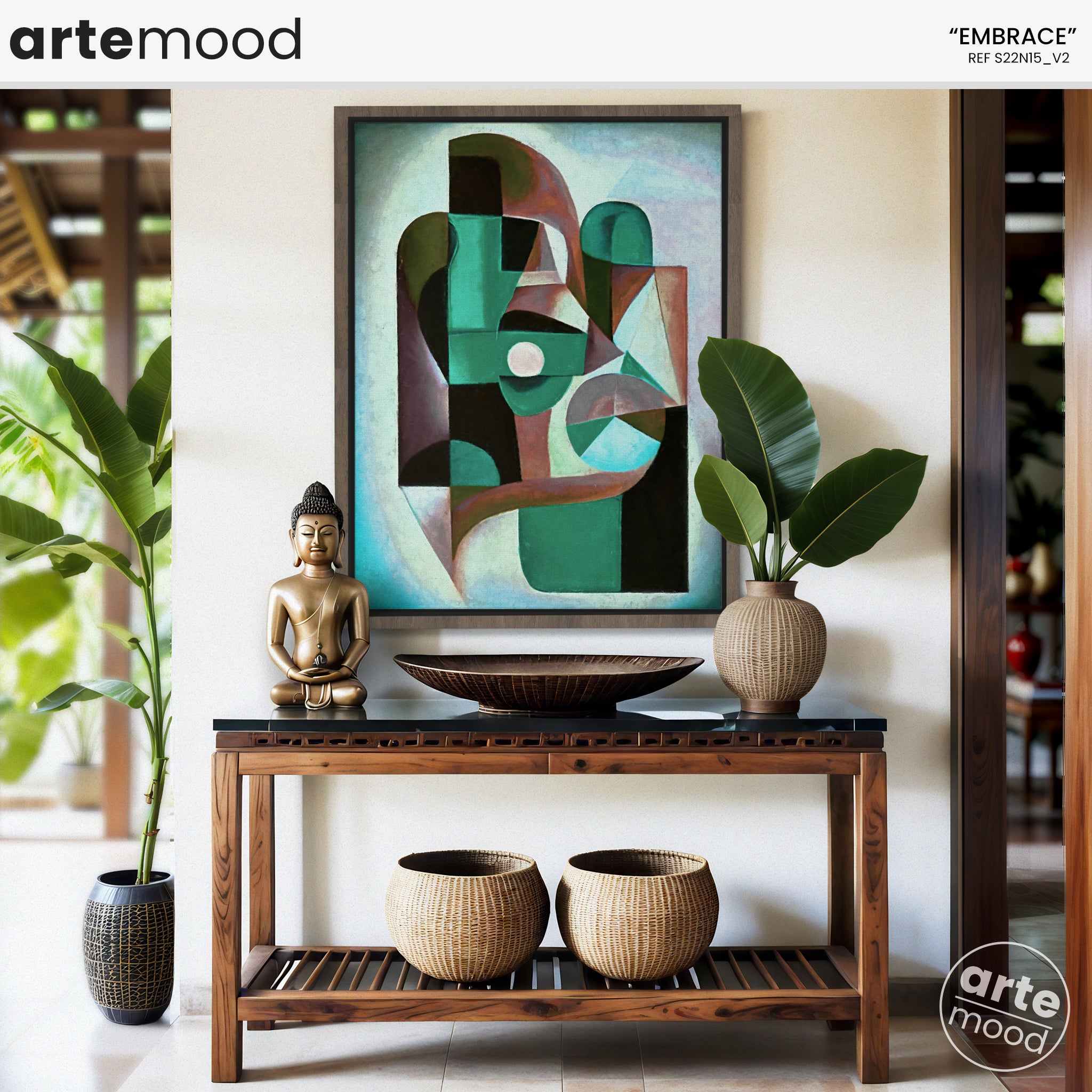 Abstract Artwork Print On Canvas - Modern Art Composition - Green, Earth Tones, Chic Decor Framed Wall Art