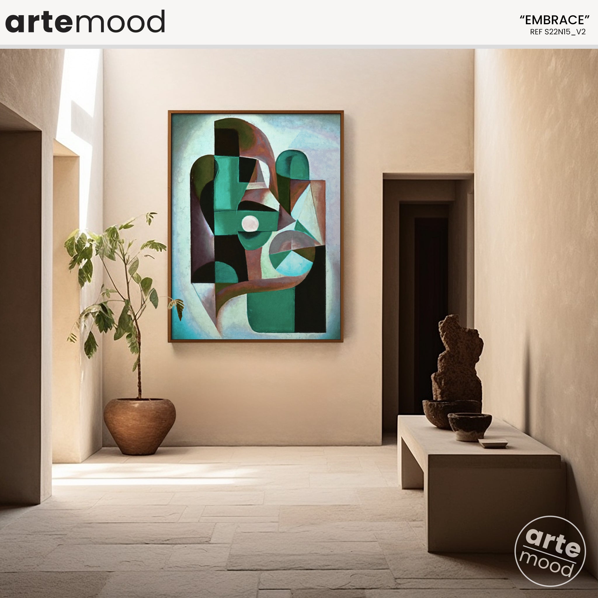 Abstract Artwork Print On Canvas - Modern Art Composition - Green, Earth Tones, Chic Decor Framed Wall Art