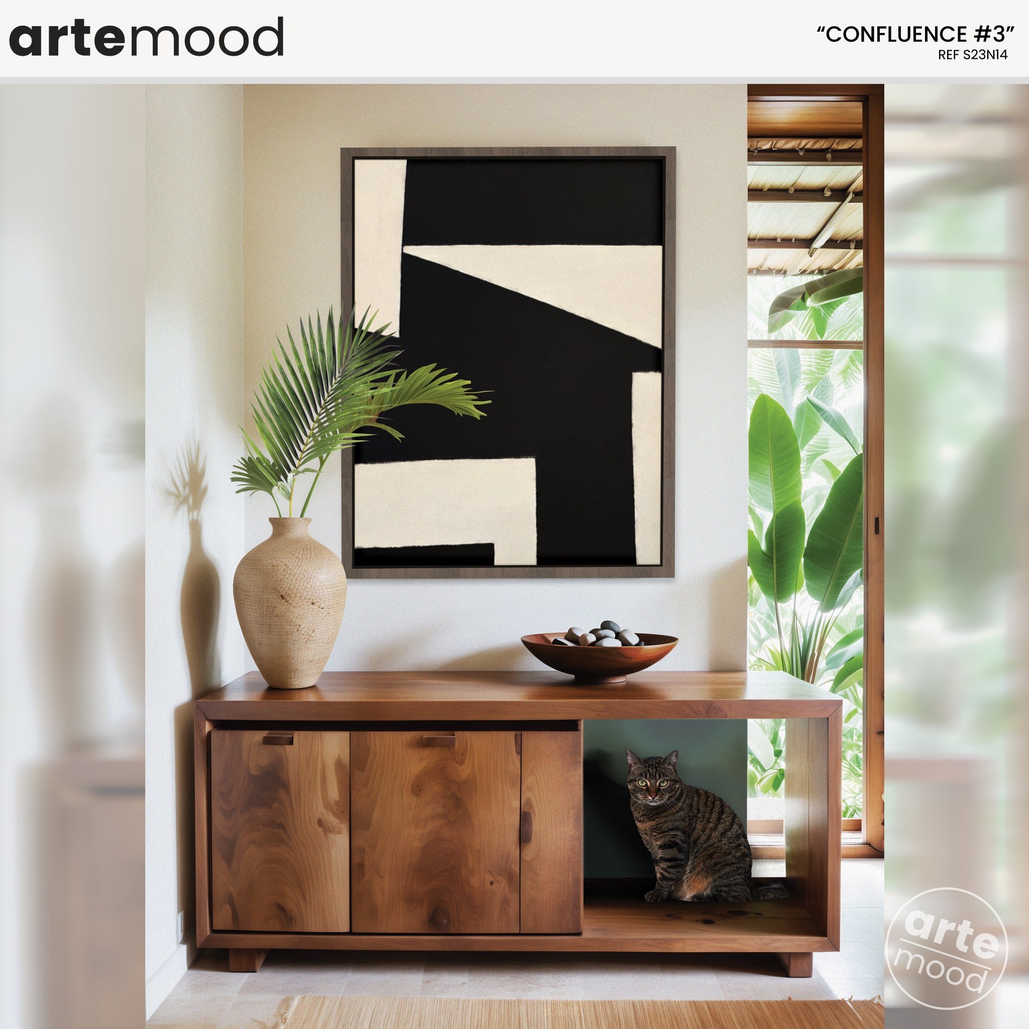 Abstract Artwork Print On Canvas - Minimalist Geometric Modern Art - Black & White Composition Forms