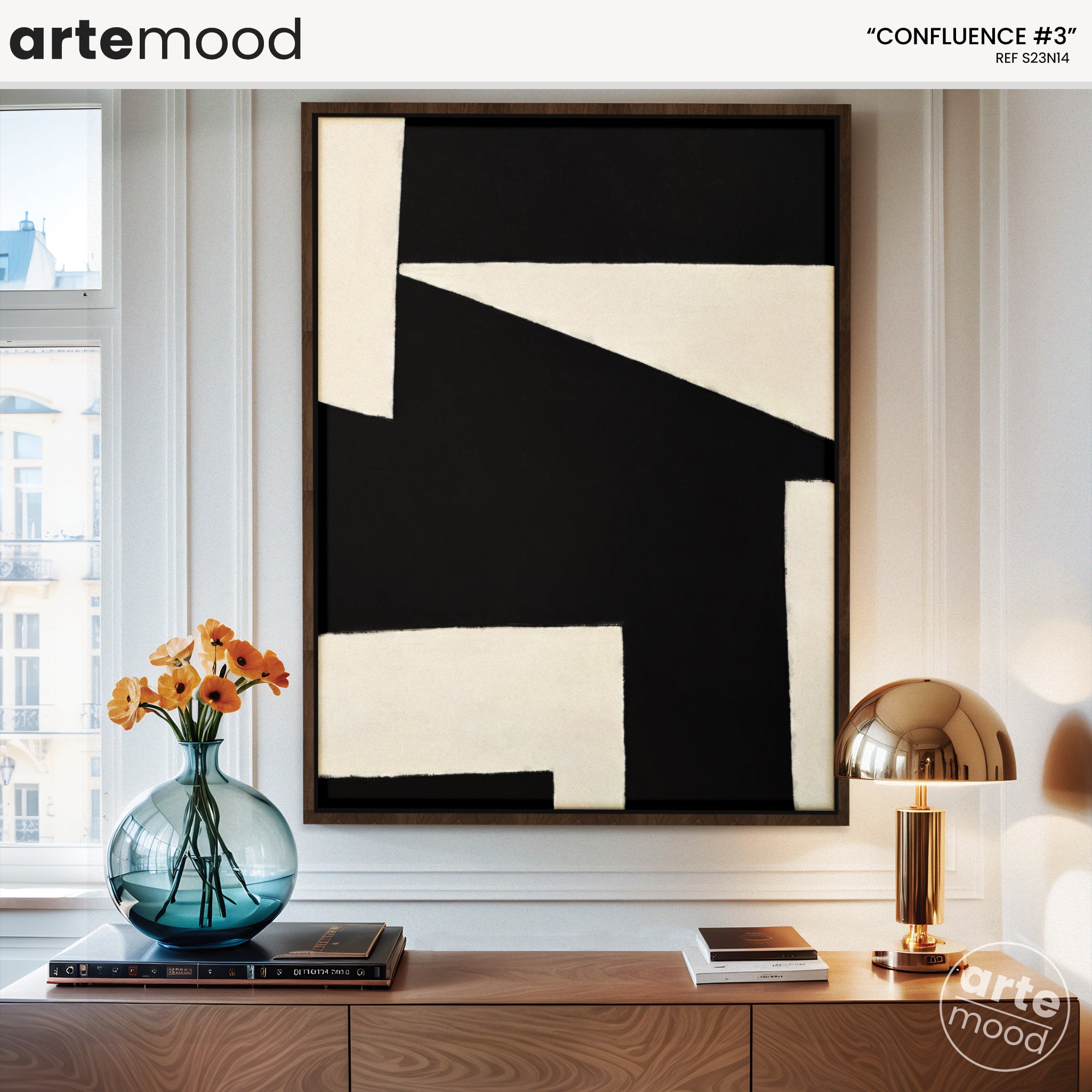 Abstract Artwork Print On Canvas - Minimalist Geometric Modern Art - Black & White Composition Forms