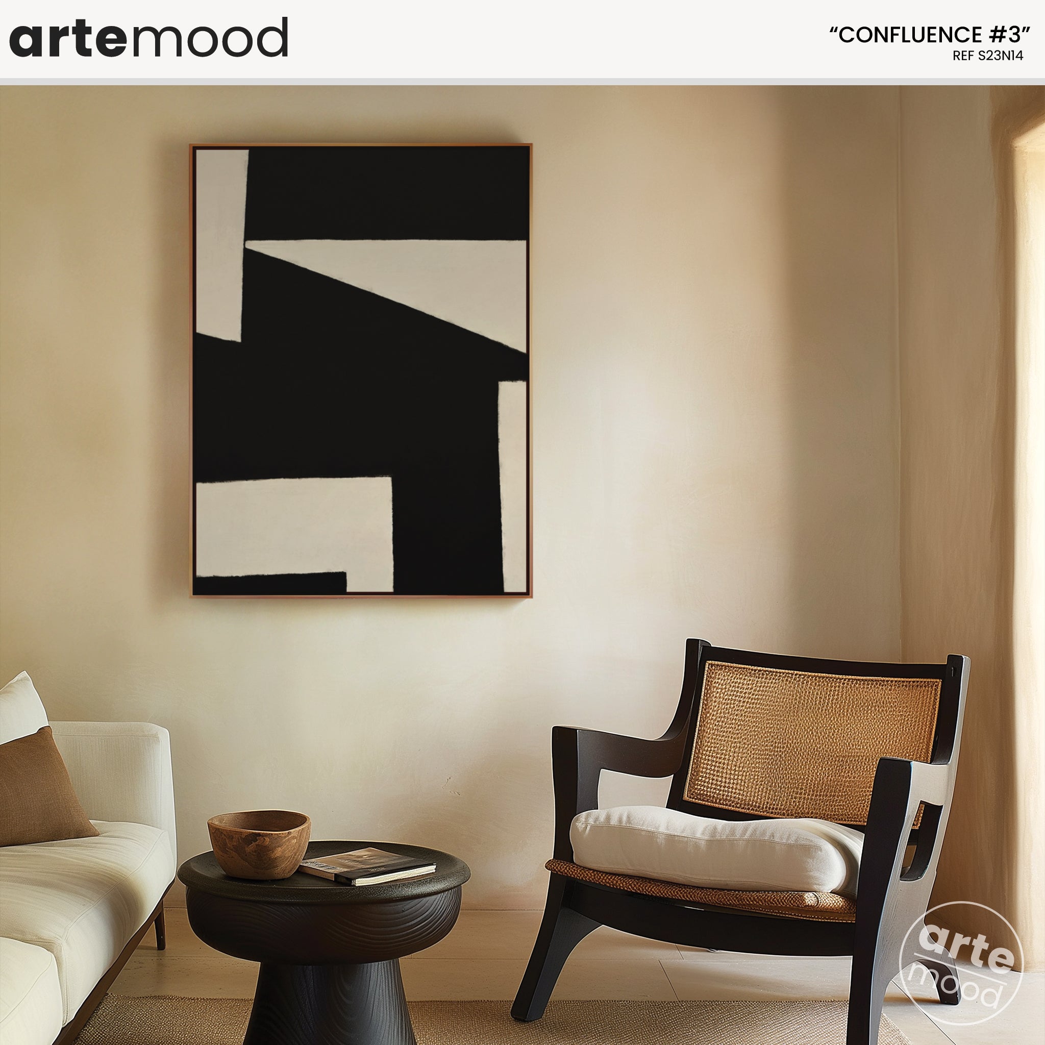 Abstract Artwork Print On Canvas - Minimalist Geometric Modern Art - Black & White Composition Forms