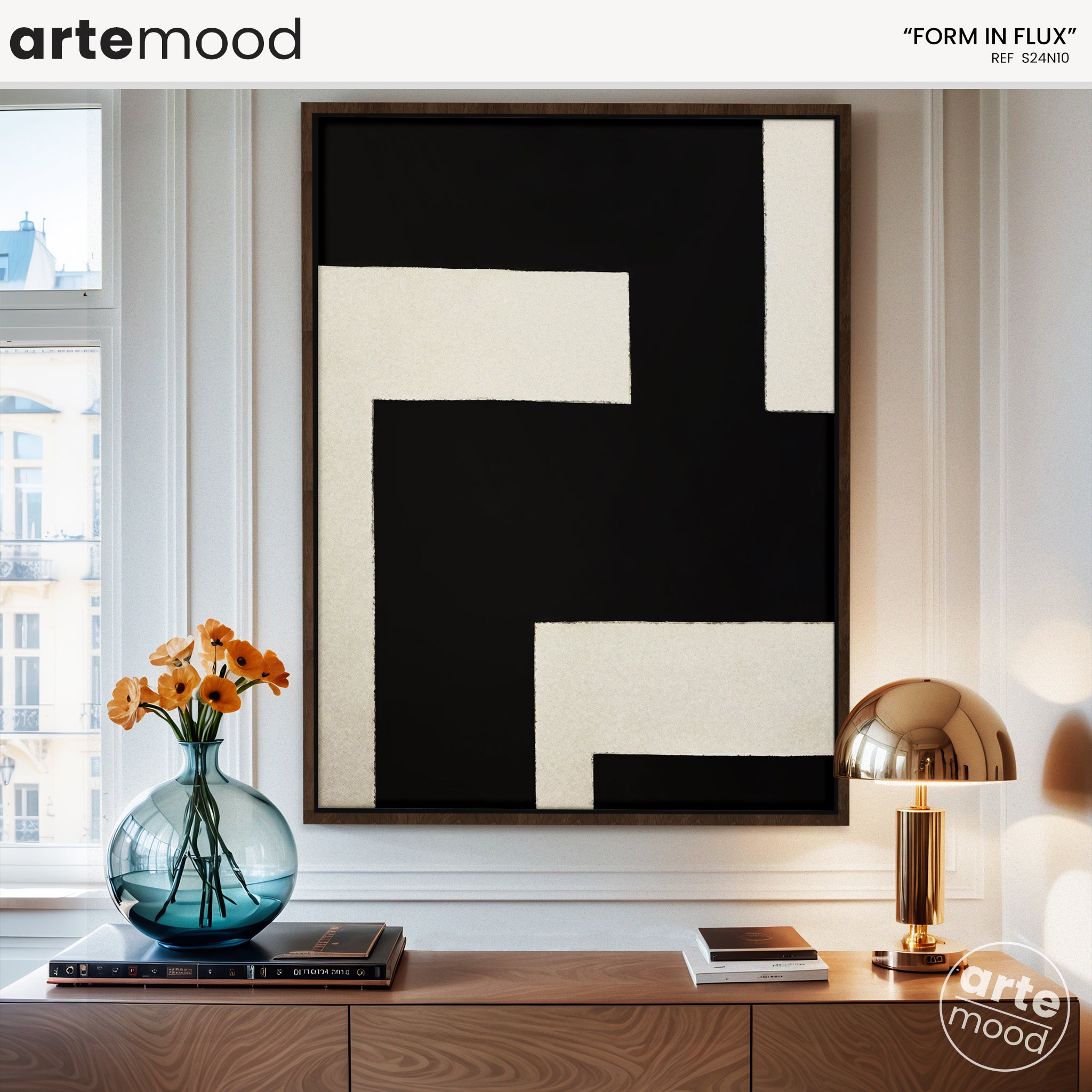 Abstract Artwork Print On Canvas - Minimalist Geometric Modern Art -  Black White Composition