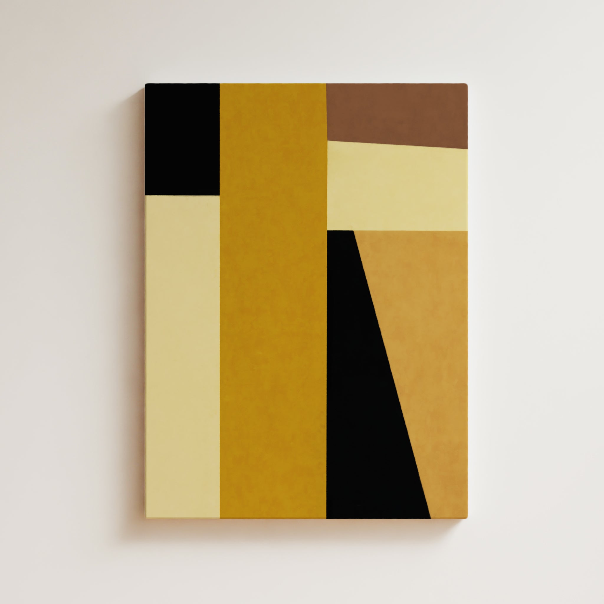 Abstract Artwork Print On Canvas - Minimalist Geometric Modern Art - Yellow, Black, Golden, Minimal Composition Art