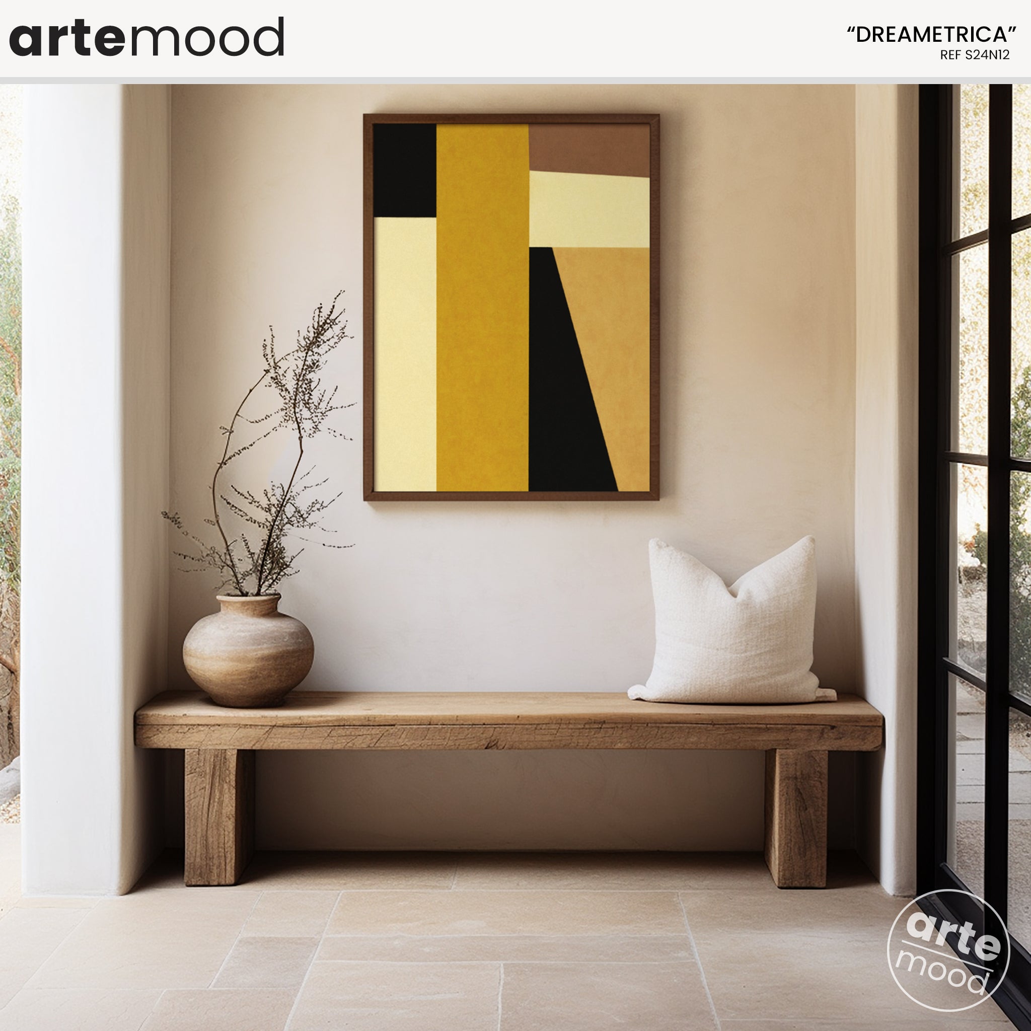 Abstract Artwork Print On Canvas - Minimalist Geometric Modern Art - Yellow, Black, Golden, Minimal Composition Art