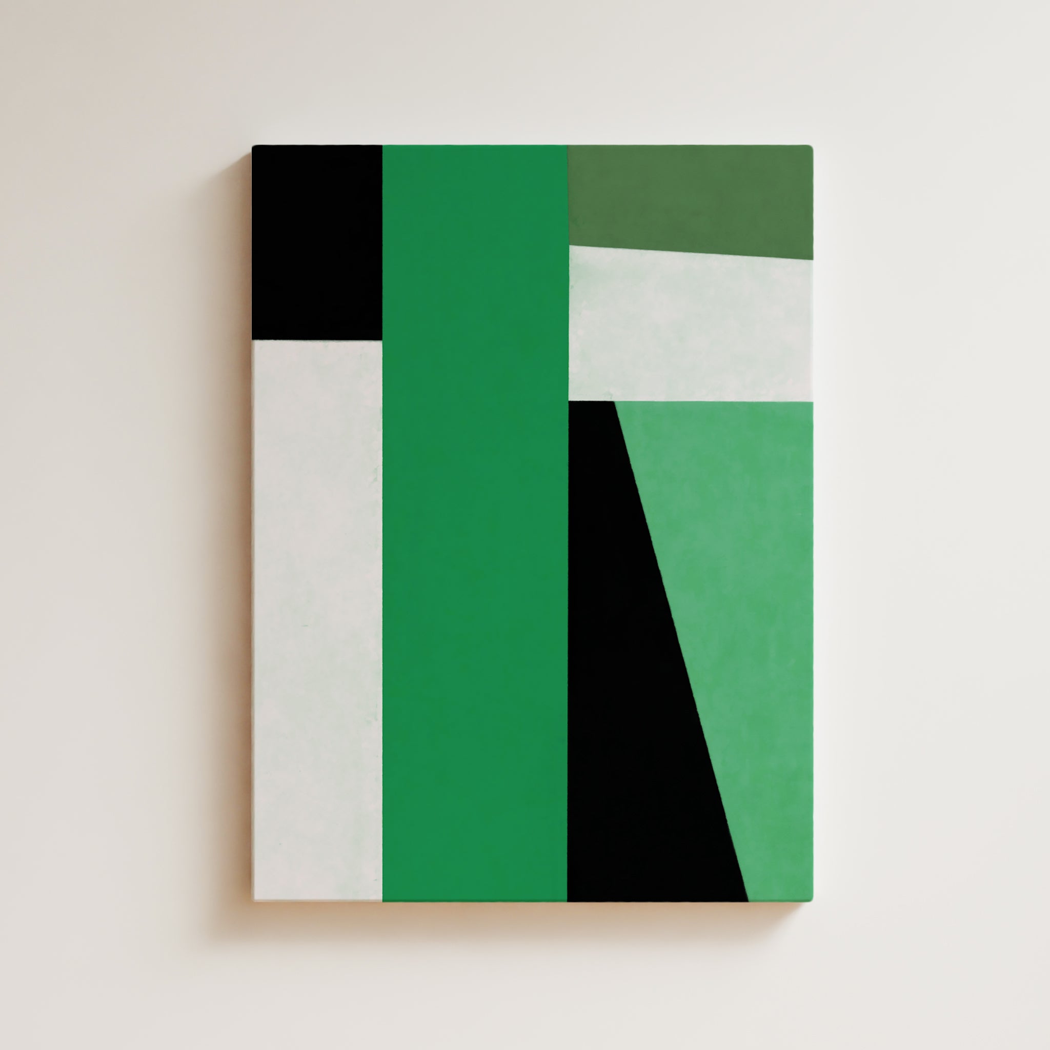 Abstract Artwork Print On Canvas - Minimalist Geometric Modern Art - Green, Black, White, Minimal Composition