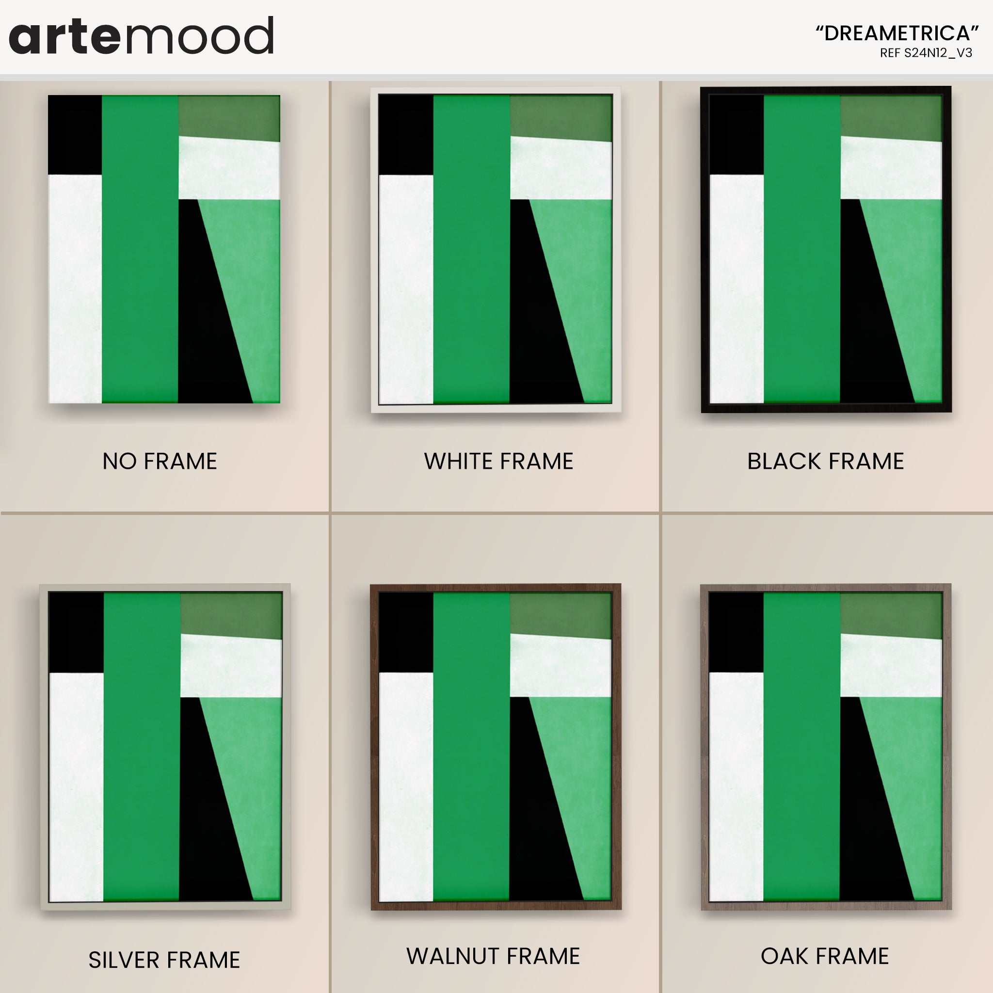 Abstract Artwork Print On Canvas - Minimalist Geometric Modern Art - Green, Black, White, Minimal Composition