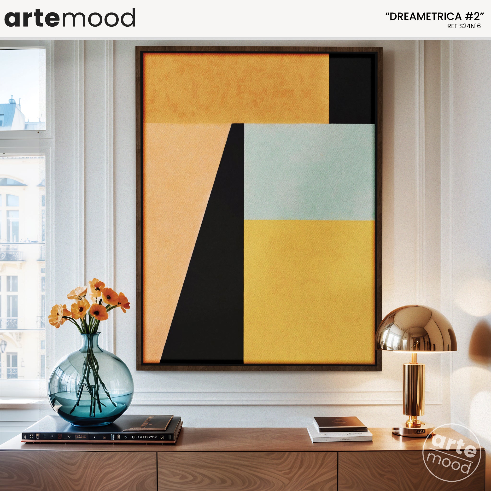 Abstract Artwork Print - Modern Art Canvas - Vibrant Yellow, Orange, Black, Formal Art, Contemporary, Geometric Art