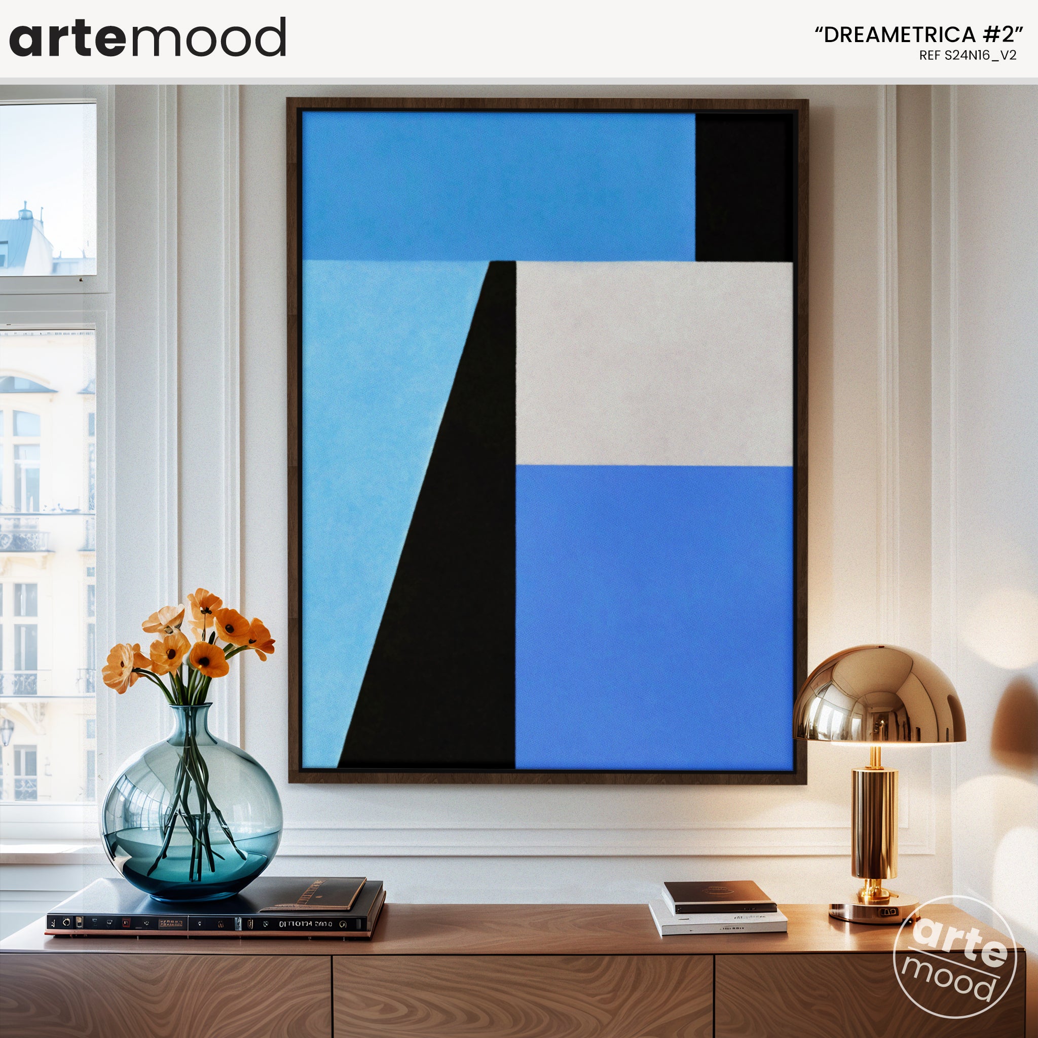 Abstract Artwork Print On Canvas - Minimalist Geometric Modern Art - Blue, White, Black, Minimal Composition Wall Art