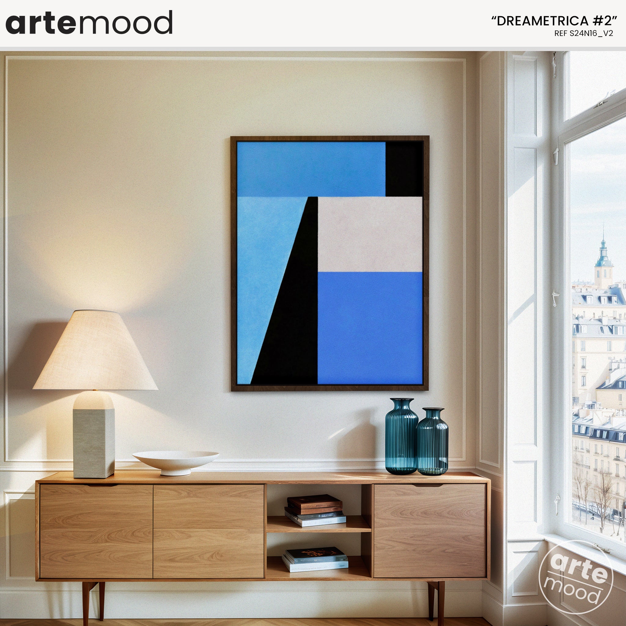 Abstract Artwork Print On Canvas - Minimalist Geometric Modern Art - Blue, White, Black, Minimal Composition Wall Art