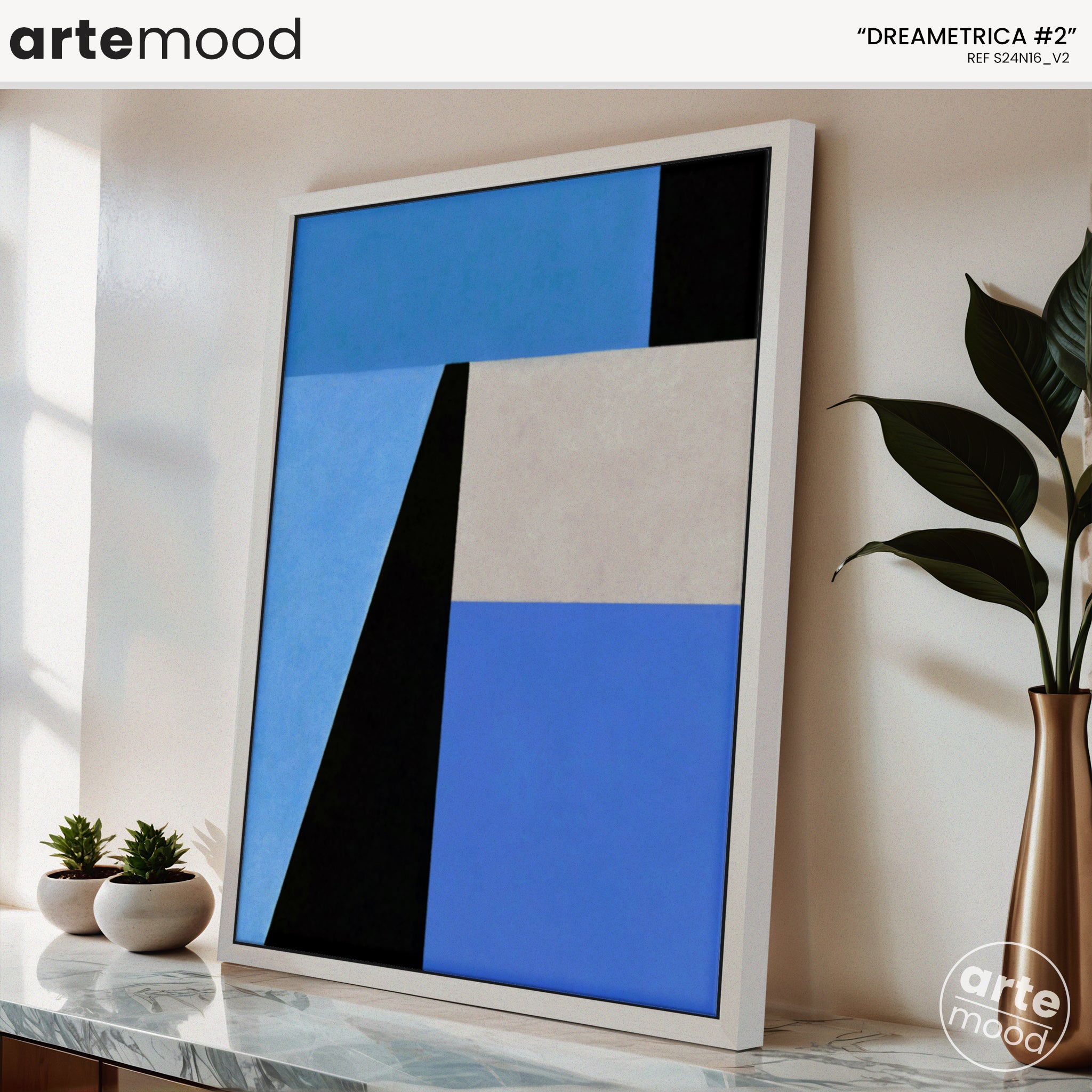 Abstract Artwork Print On Canvas - Minimalist Geometric Modern Art - Blue, White, Black, Minimal Composition Wall Art