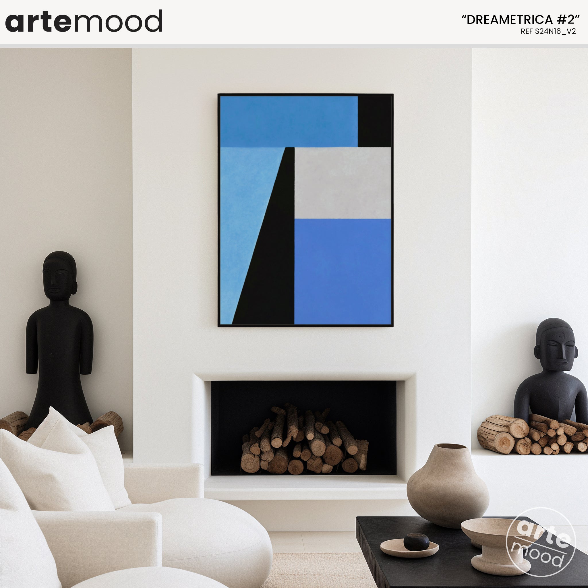 Abstract Artwork Print On Canvas - Minimalist Geometric Modern Art - Blue, White, Black, Minimal Composition Wall Art