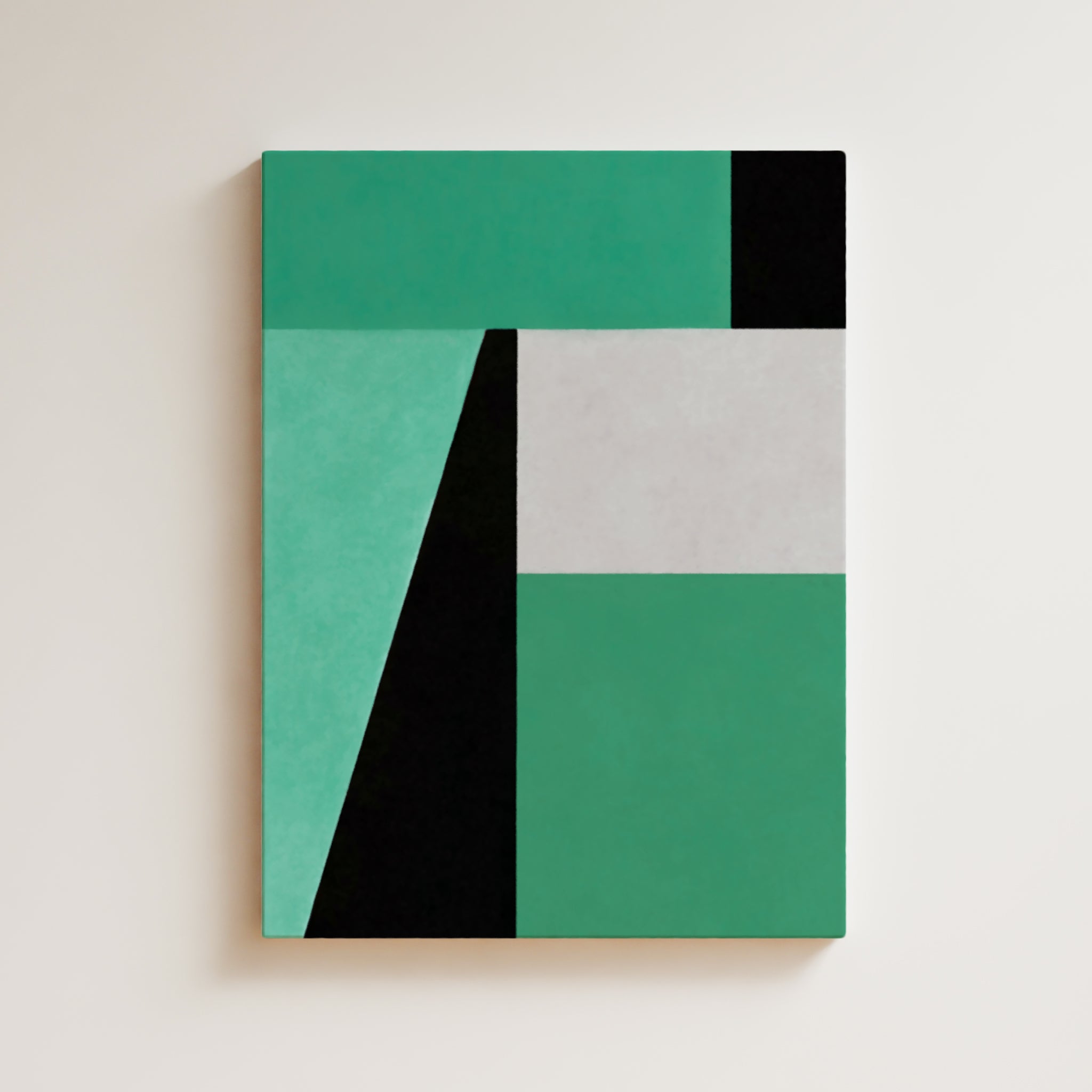 Abstract Artwork Print On Canvas - Minimalist Geometric Modern Art - Green, Black, White, Minimal Composition Art Print