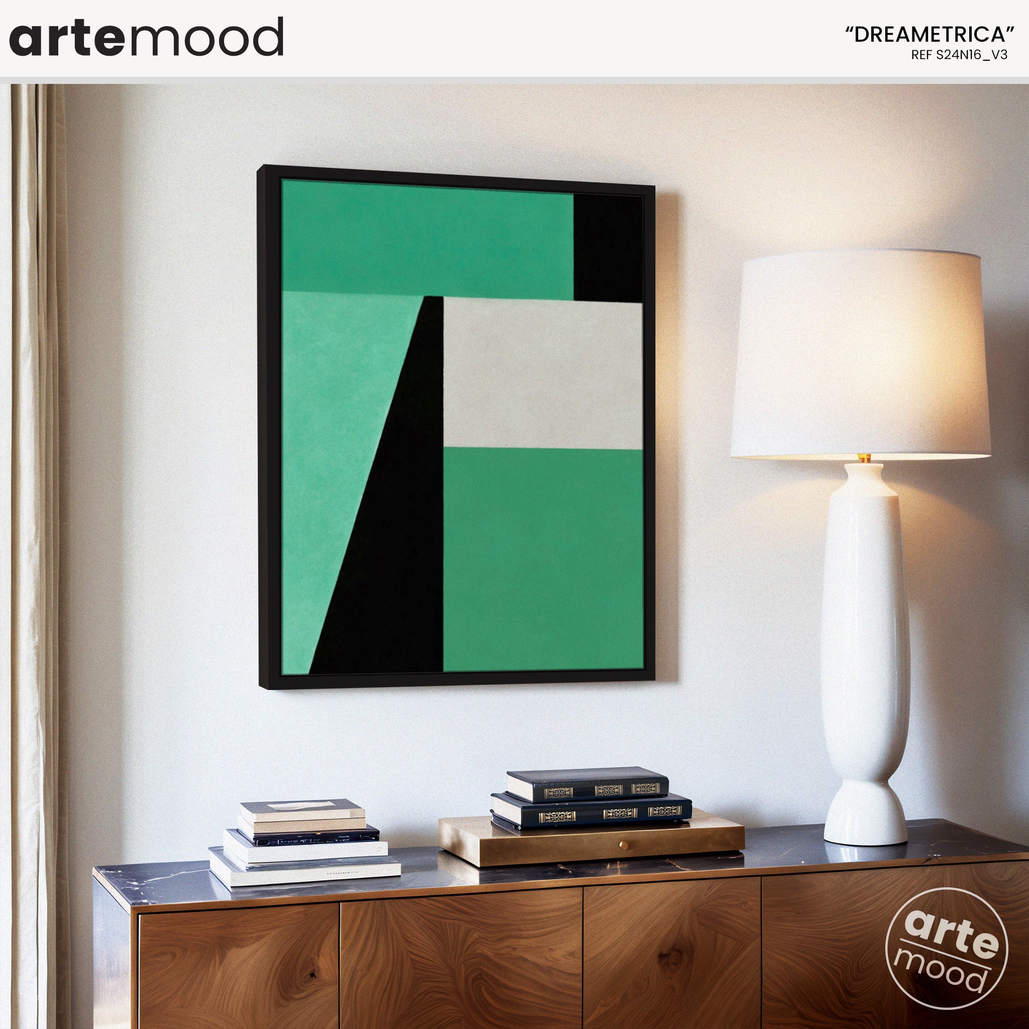 Abstract Artwork Print On Canvas - Minimalist Geometric Modern Art - Green, Black, White, Minimal Composition Art Print