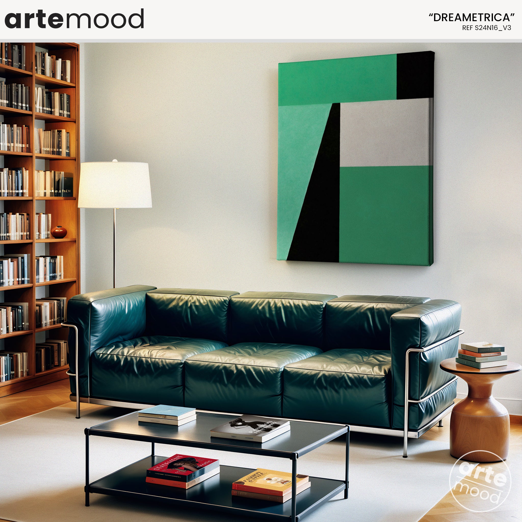 Abstract Artwork Print On Canvas - Minimalist Geometric Modern Art - Green, Black, White, Minimal Composition Art Print