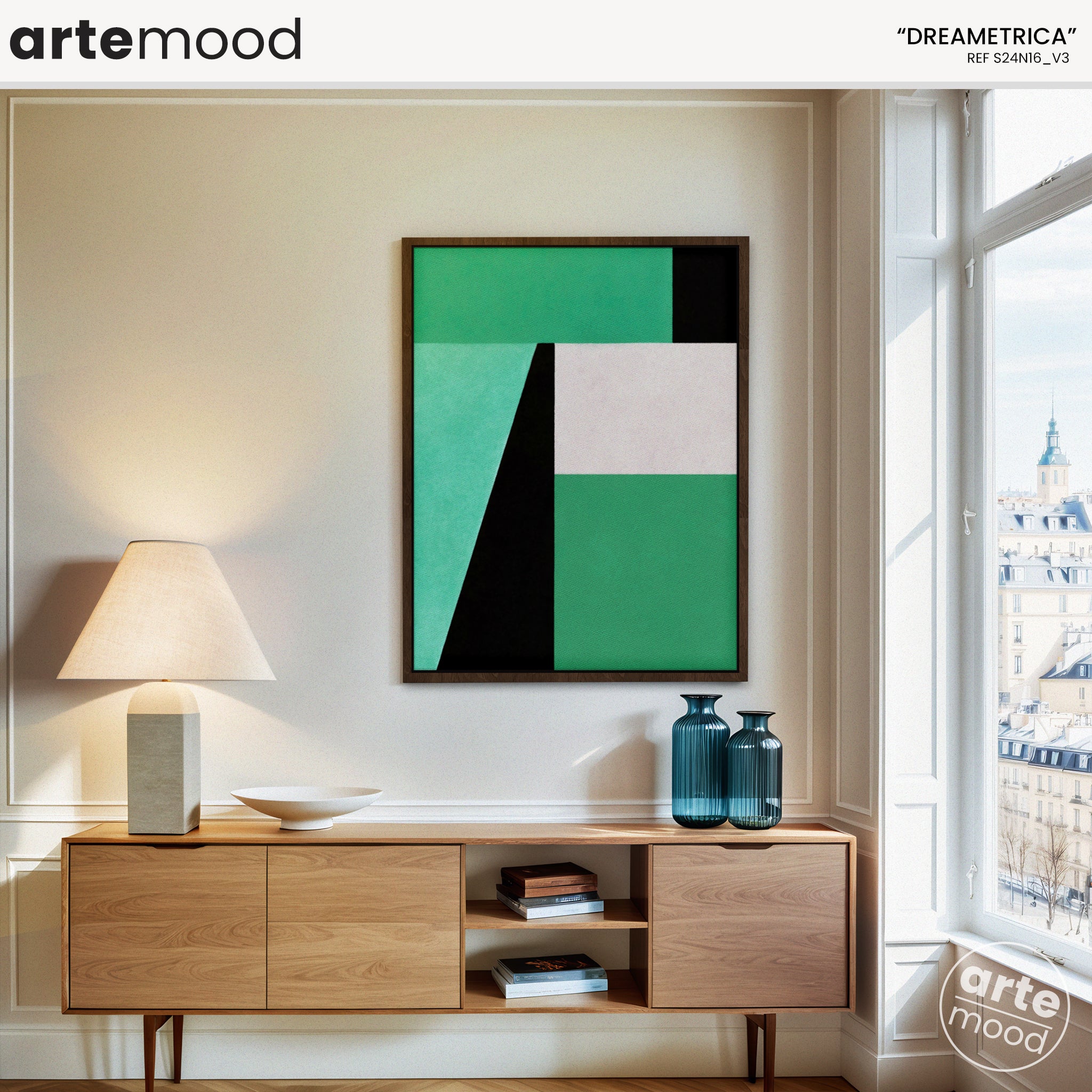 Abstract Artwork Print On Canvas - Minimalist Geometric Modern Art - Green, Black, White, Minimal Composition Art Print