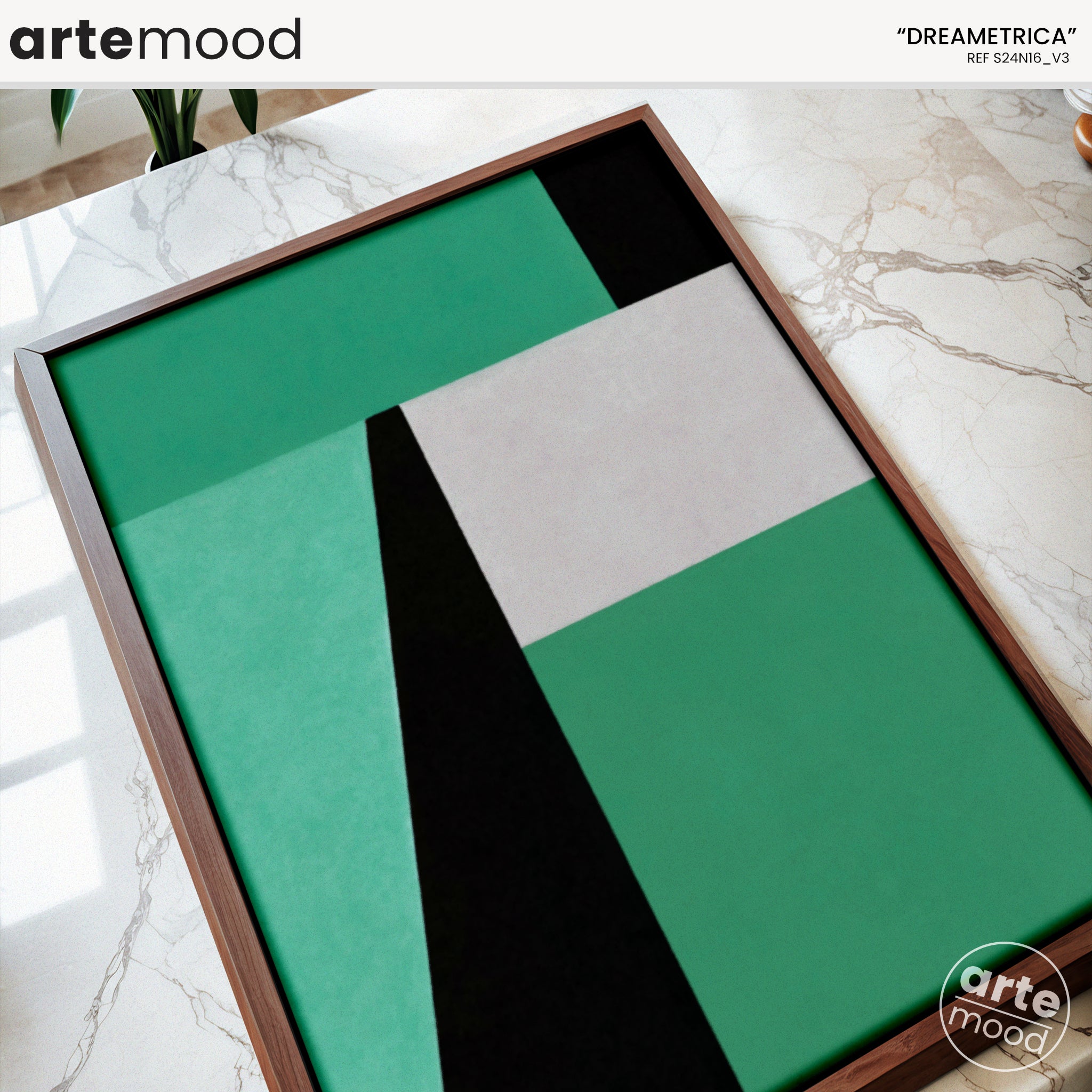 Abstract Artwork Print On Canvas - Minimalist Geometric Modern Art - Green, Black, White, Minimal Composition Art Print