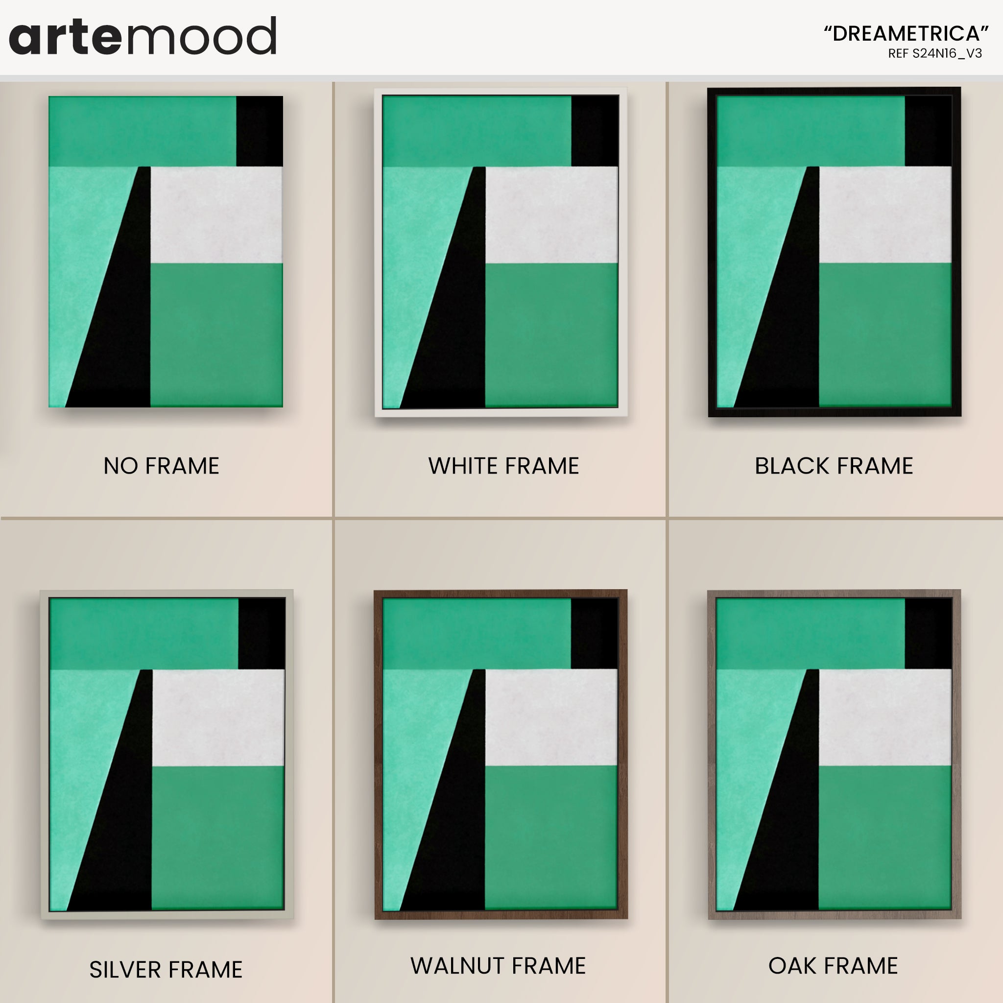 Abstract Artwork Print On Canvas - Minimalist Geometric Modern Art - Green, Black, White, Minimal Composition Art Print